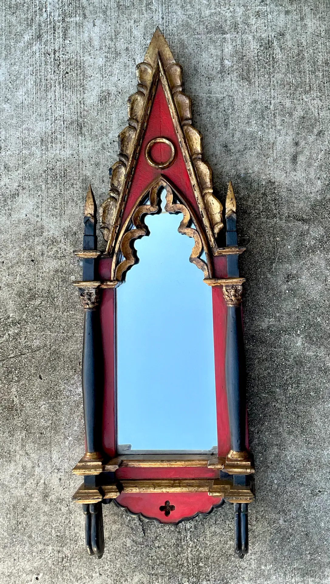 Vintage Gothic Revival Wood and Mirrored Glass Wall Mirror — additional photo 2