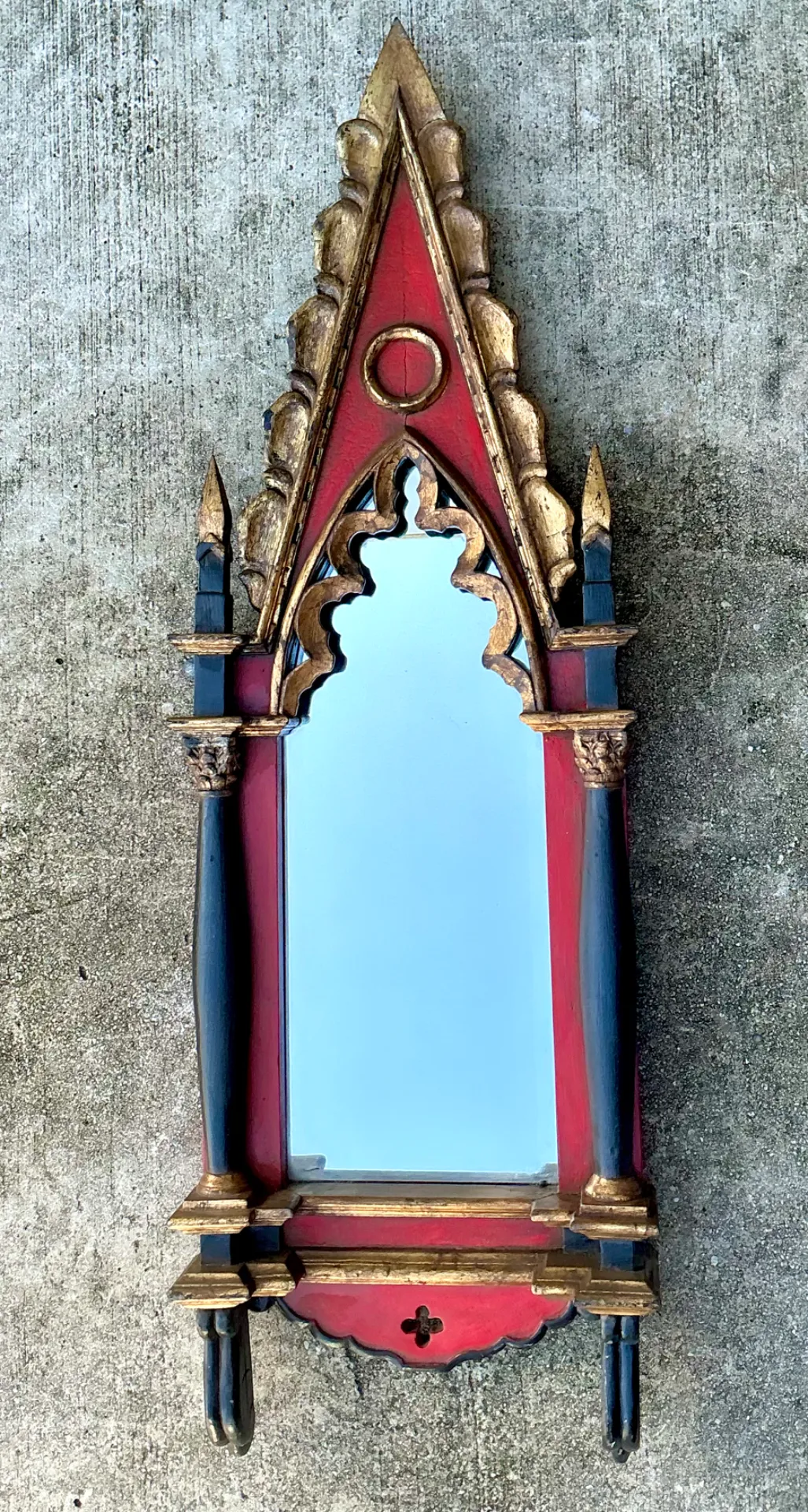 Vintage Gothic Revival Wood and Mirrored Glass Wall Mirror — additional photo 8