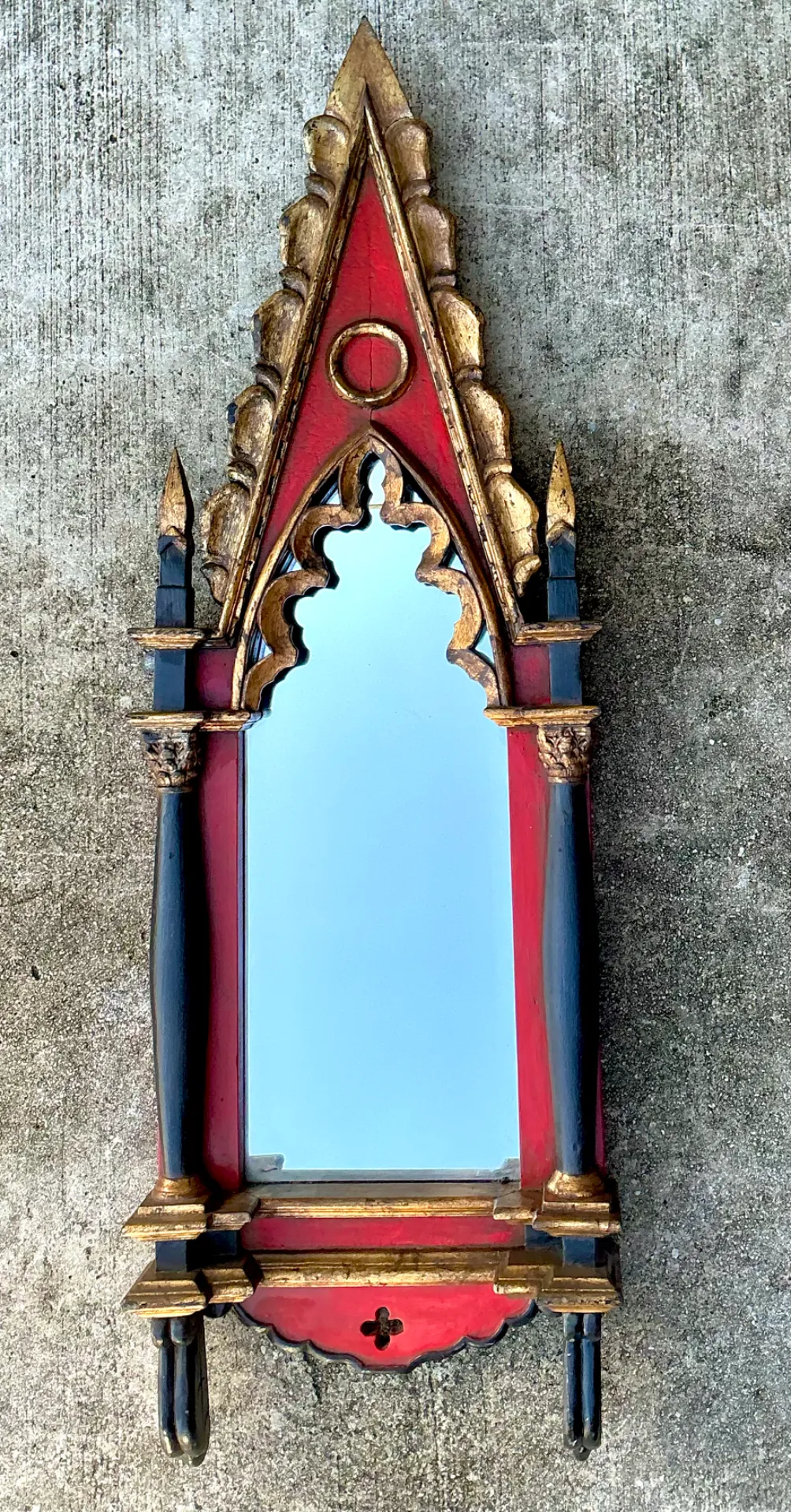 Vintage Gothic Revival Wood and Mirrored Glass Wall Mirror — additional photo 7