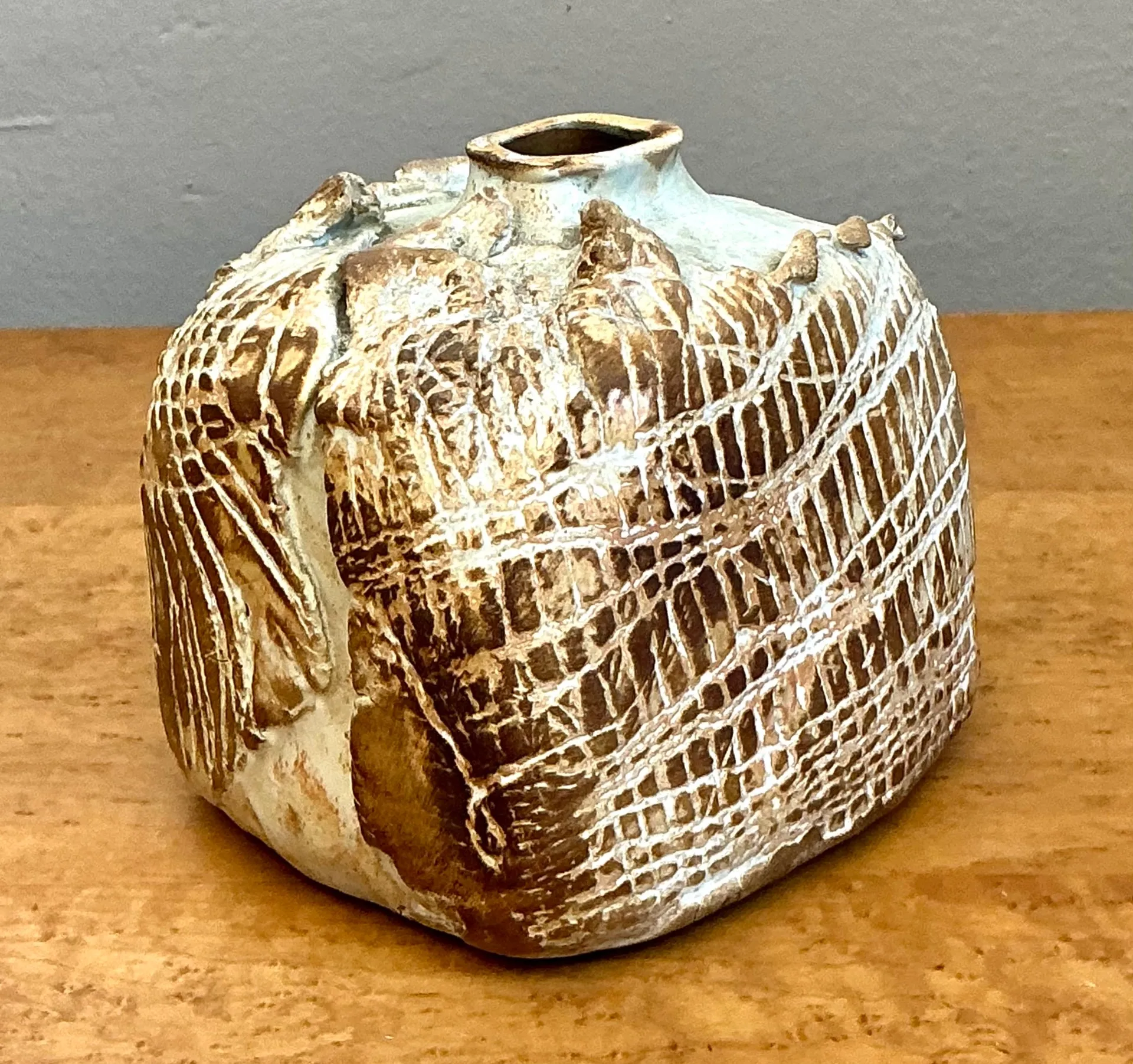 Vintage Textured Studio Pottery Vase - Ceramic, 5W x 4.5H — additional photo 2