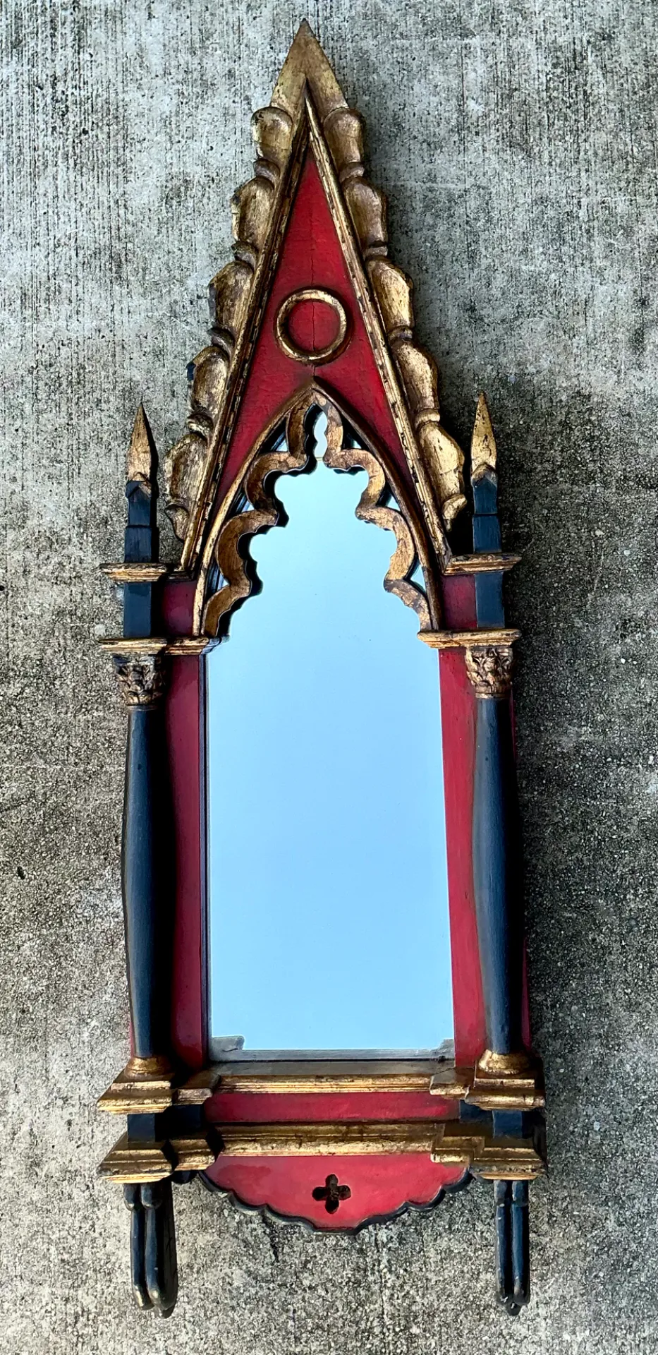 Vintage Gothic Revival Wood and Mirrored Glass Wall Mirror — additional photo 5