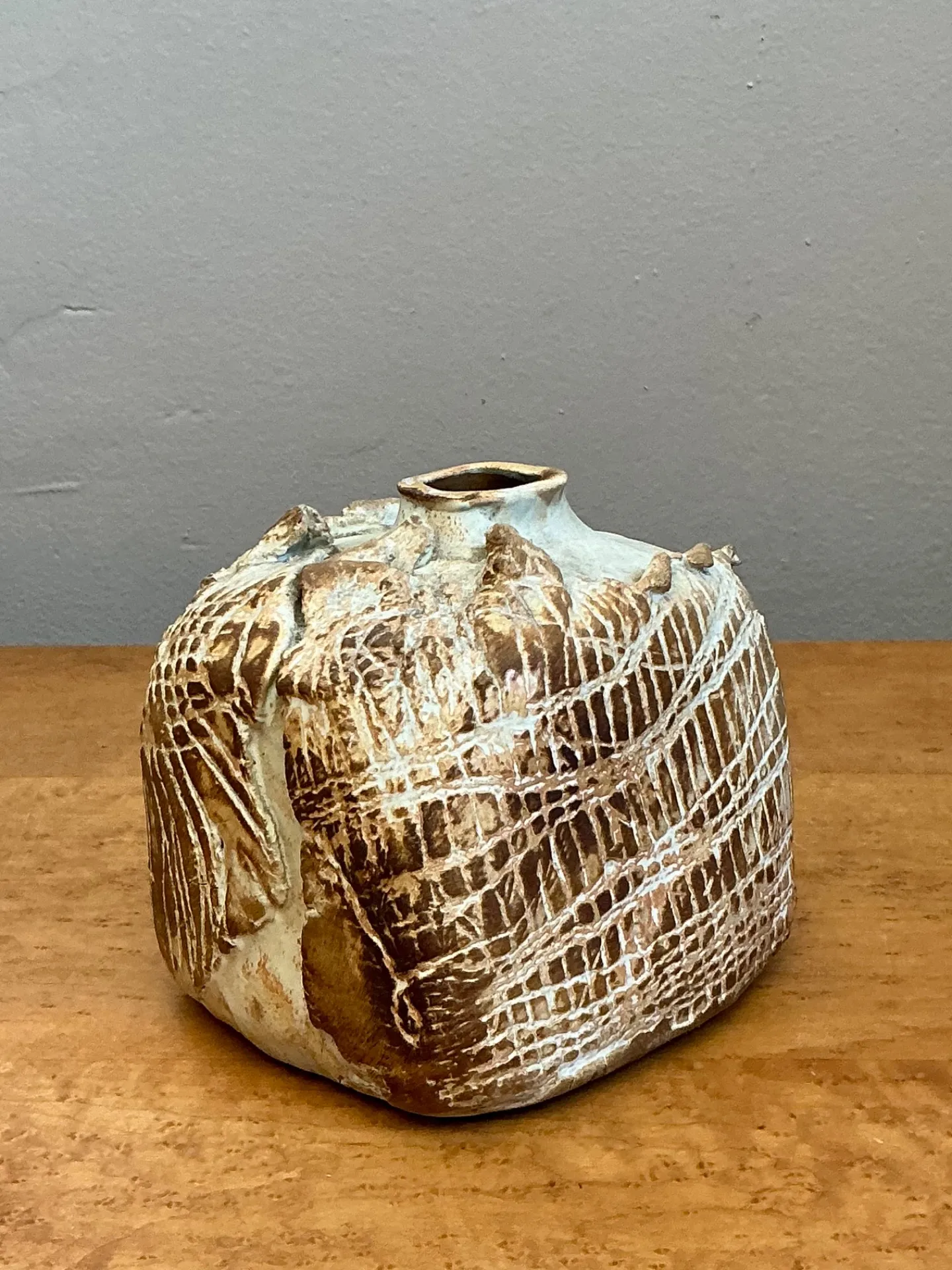 Vintage Textured Studio Pottery Vase - Ceramic, 5W x 4.5H — additional photo 6