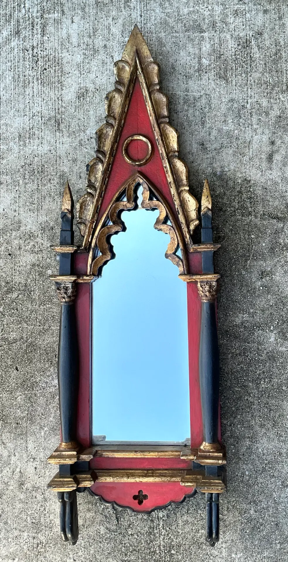 Vintage Gothic Revival Wood and Mirrored Glass Wall Mirror — additional photo 3