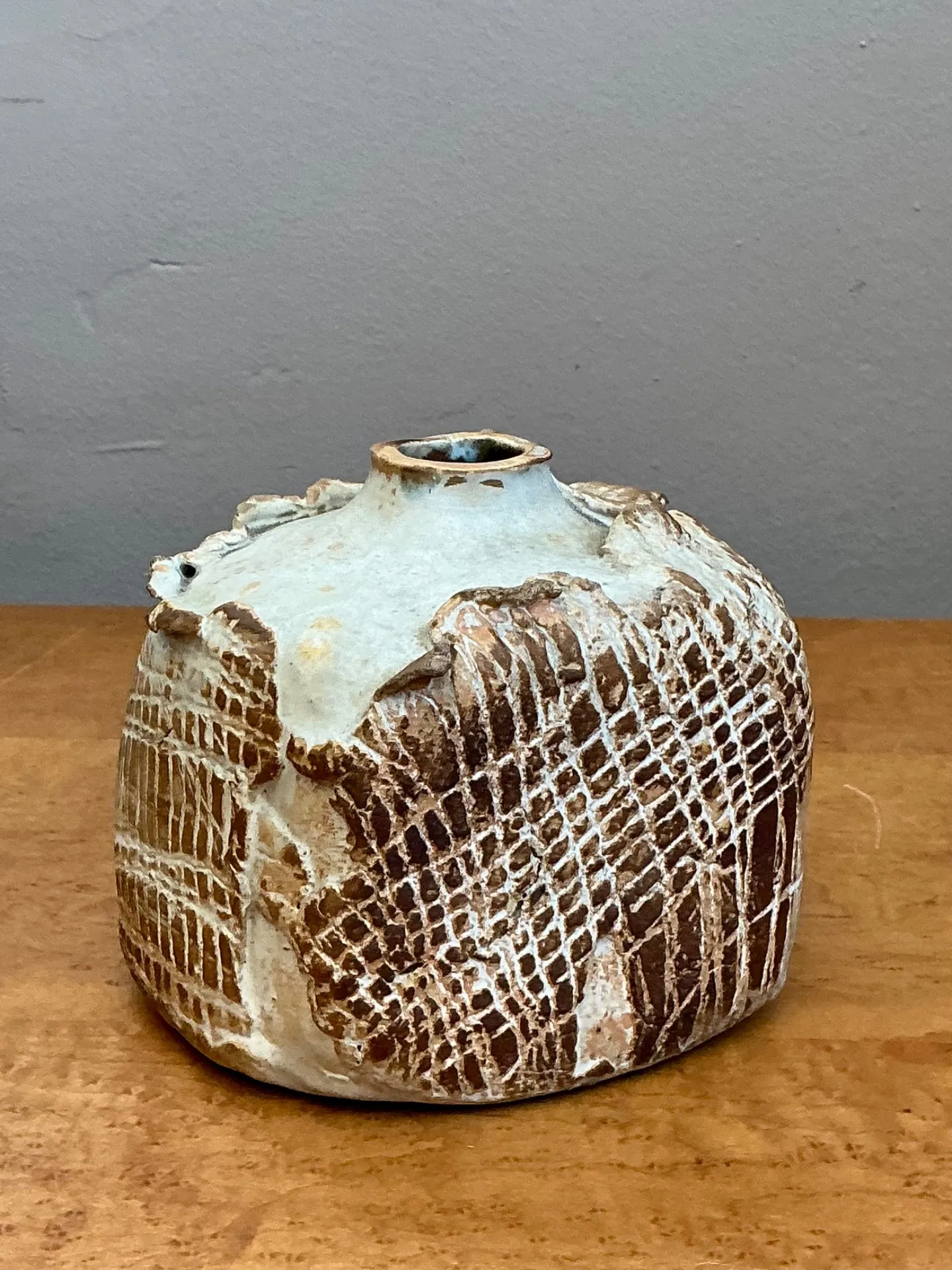 Vintage Textured Studio Pottery Vase - Ceramic, 5W x 4.5H — additional photo 7