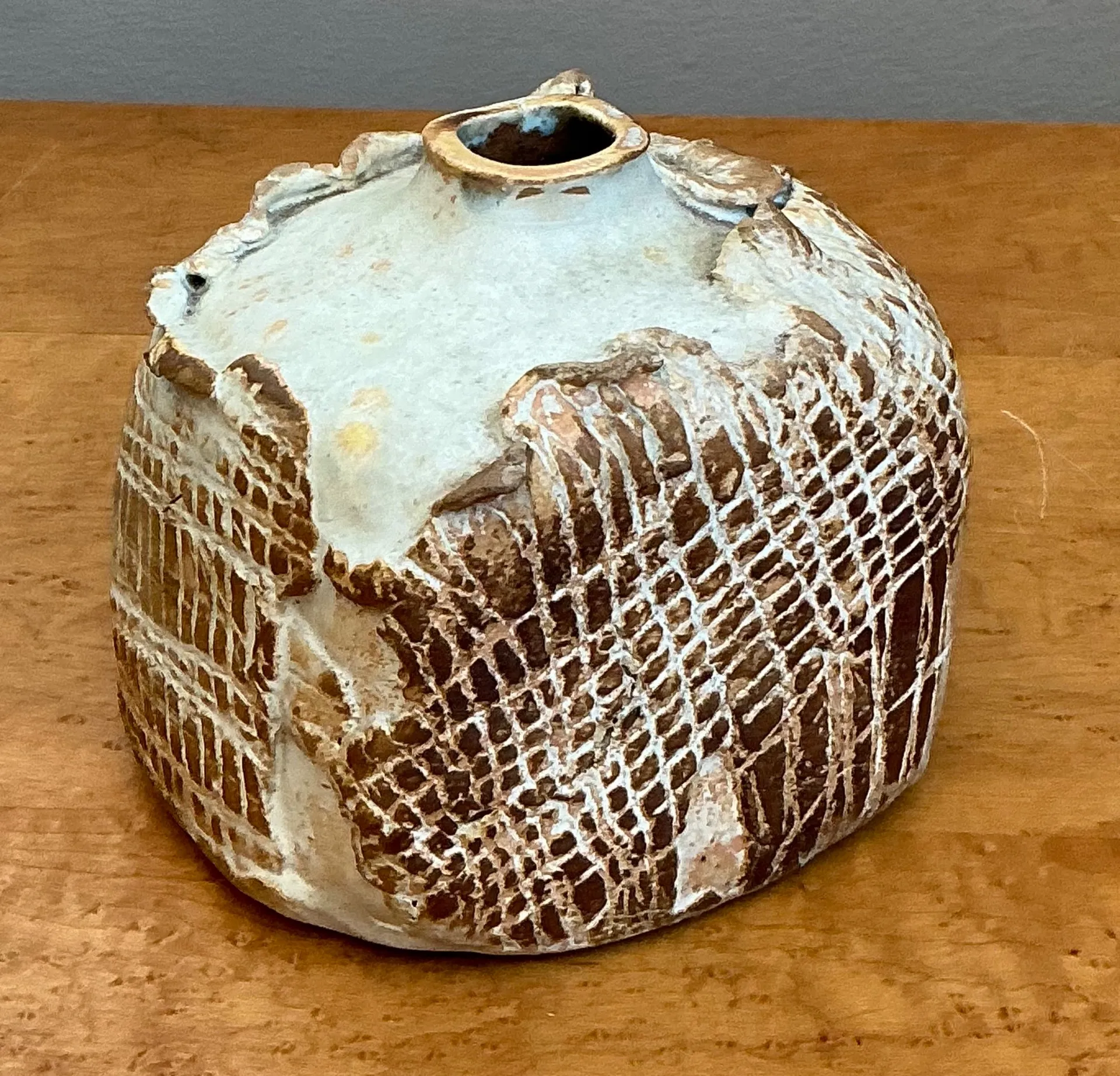 Vintage Textured Studio Pottery Vase - Ceramic, 5W x 4.5H — additional photo 5