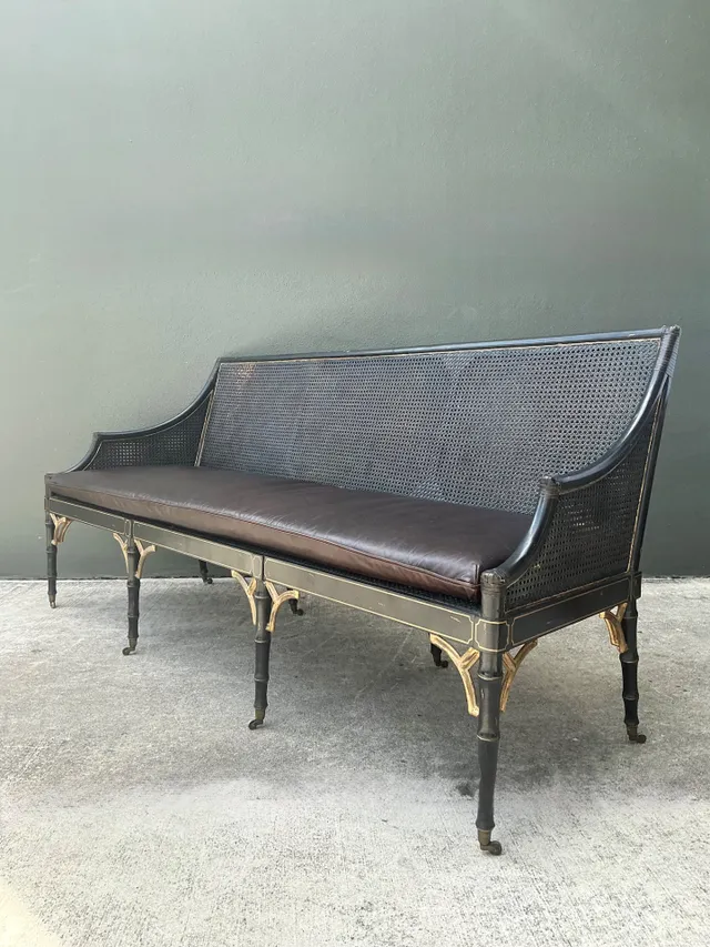 Vintage Leather Cushion Cane Settee — additional photo 2