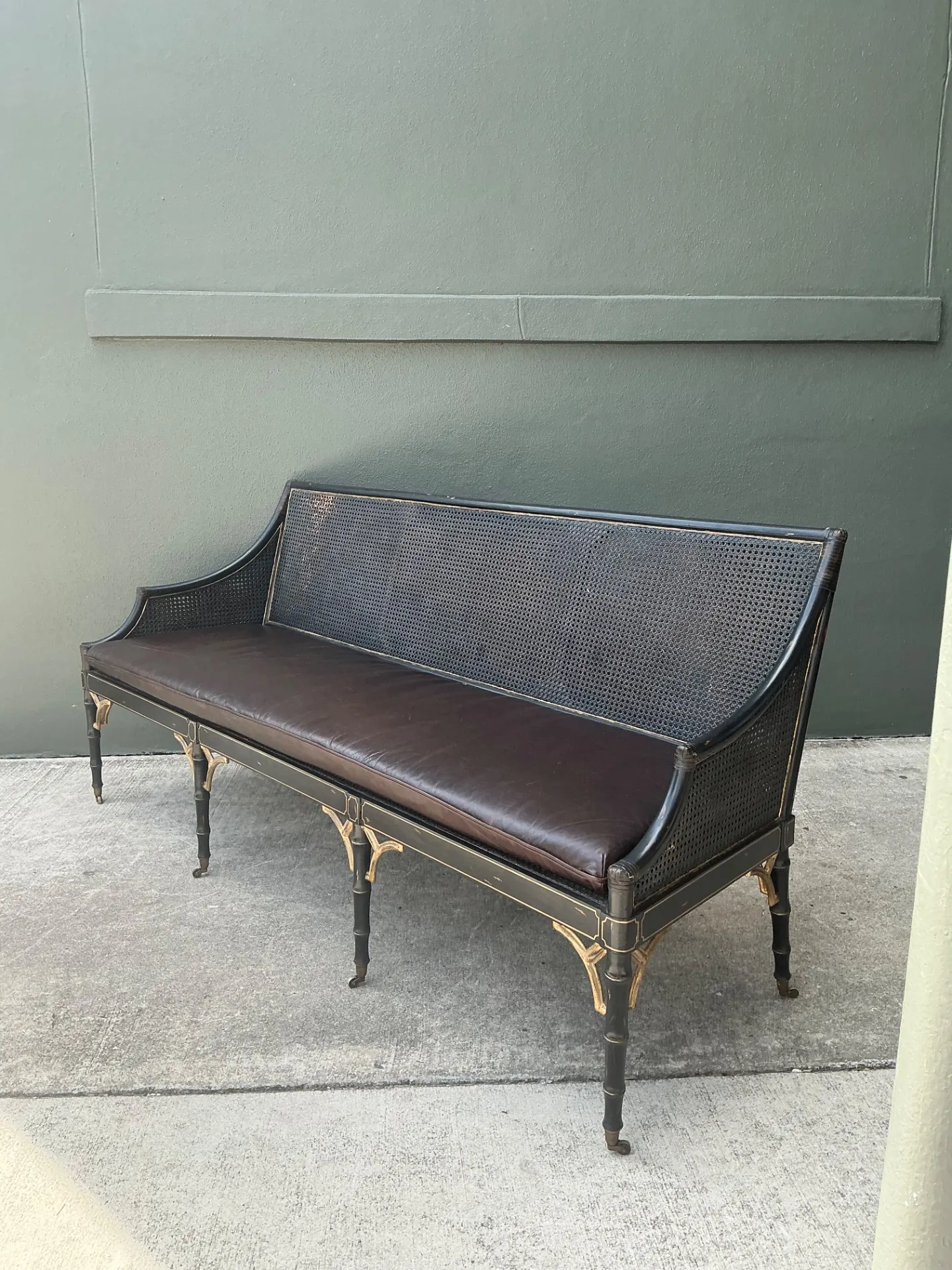 Vintage Leather Cushion Cane Settee — additional photo 6