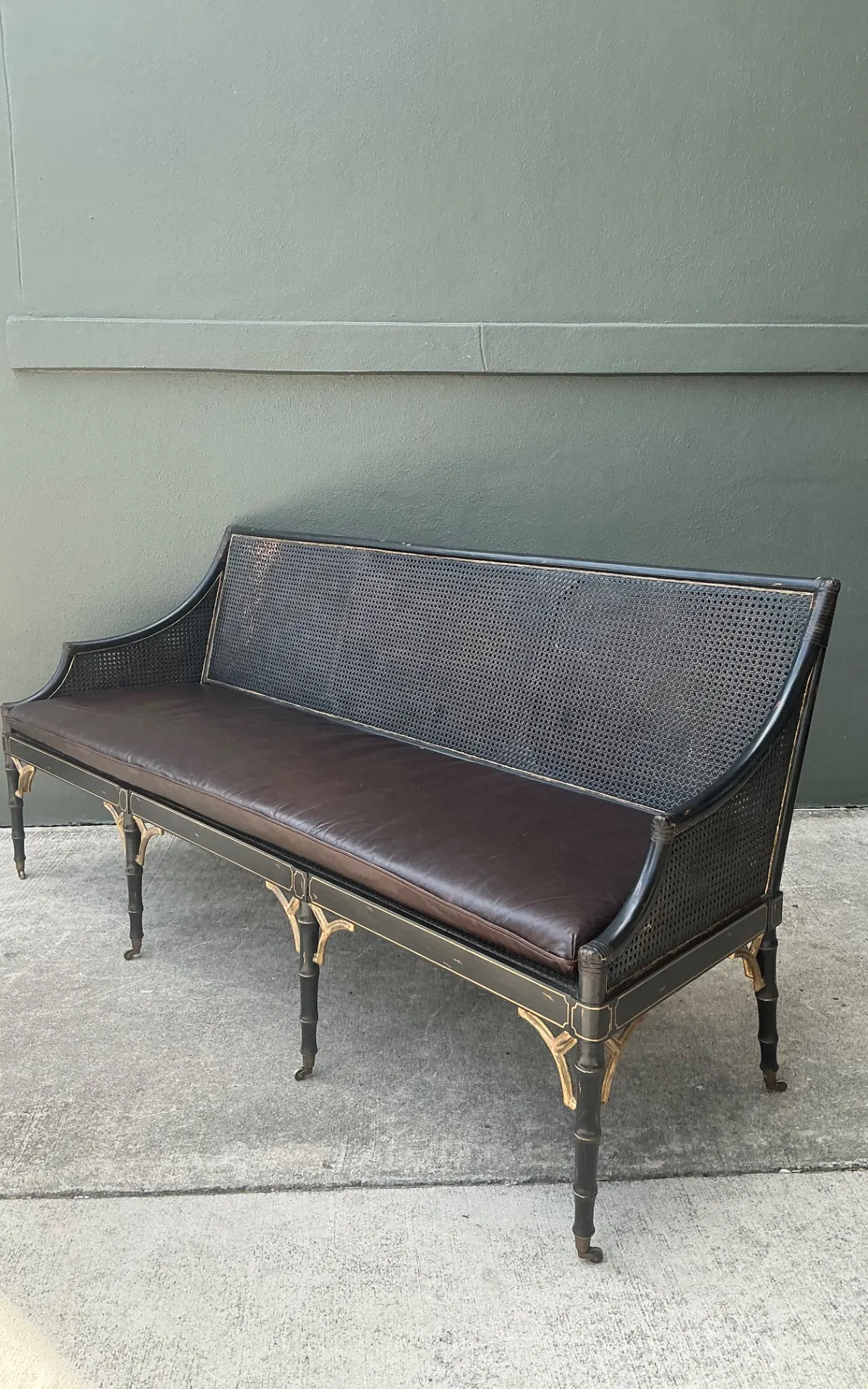 Vintage Leather Cushion Cane Settee — additional photo 6