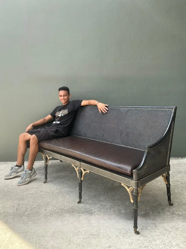 Vintage Leather Cushion Cane Settee — additional photo 3