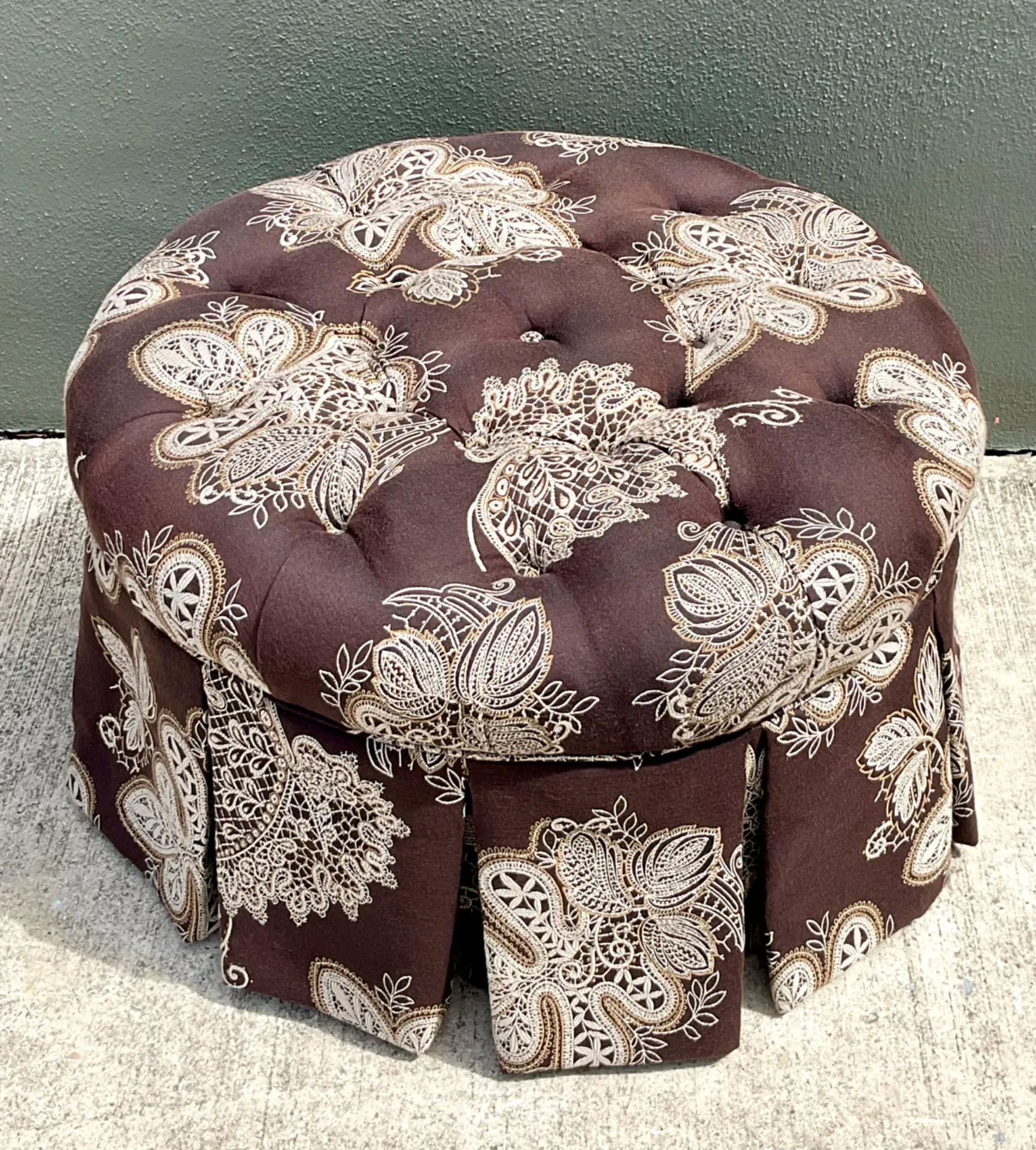 Vintage Paisley Tufted Ottoman — additional photo 2
