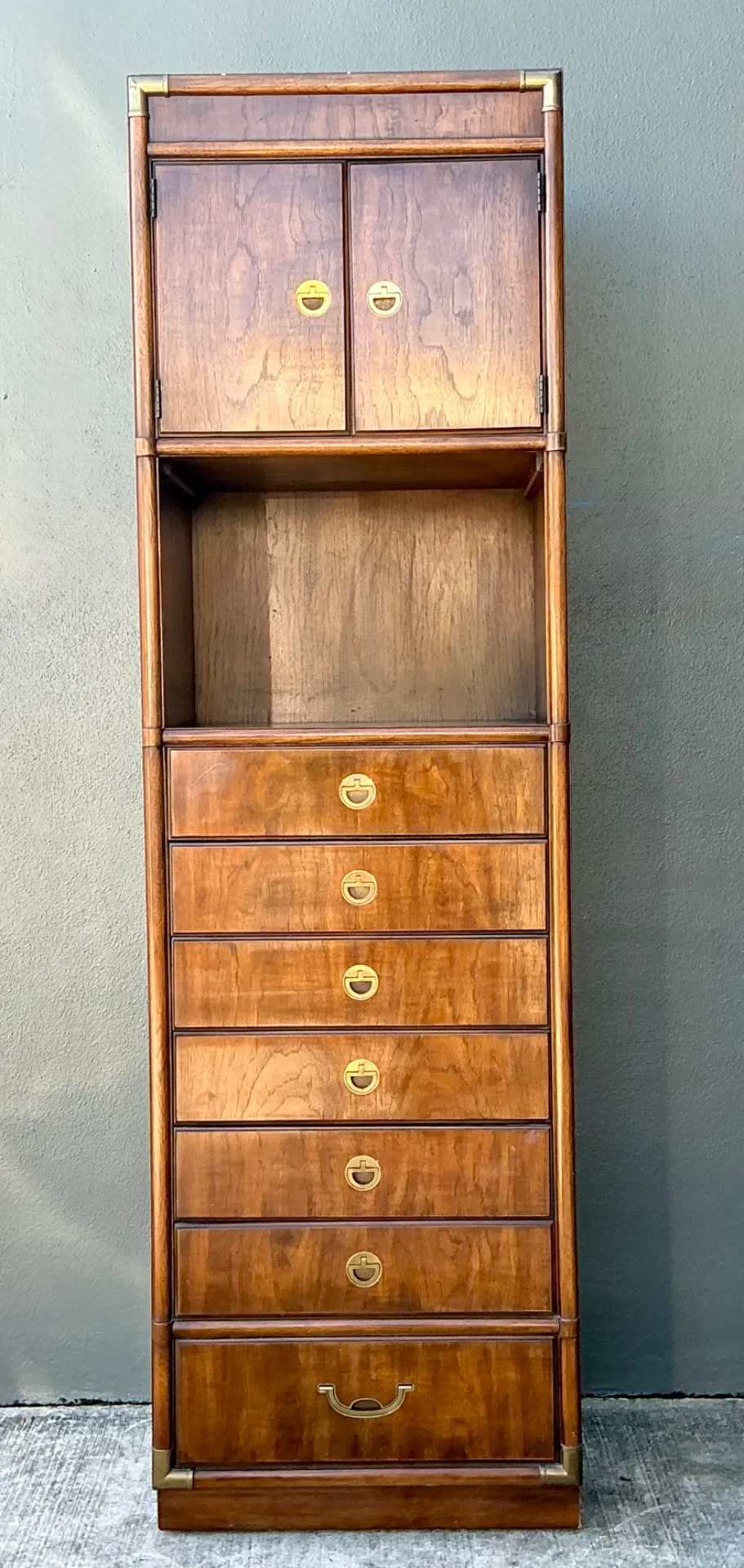 Vintage Drexel Wood and Metal Campaign Tall Cabinet — additional photo 2