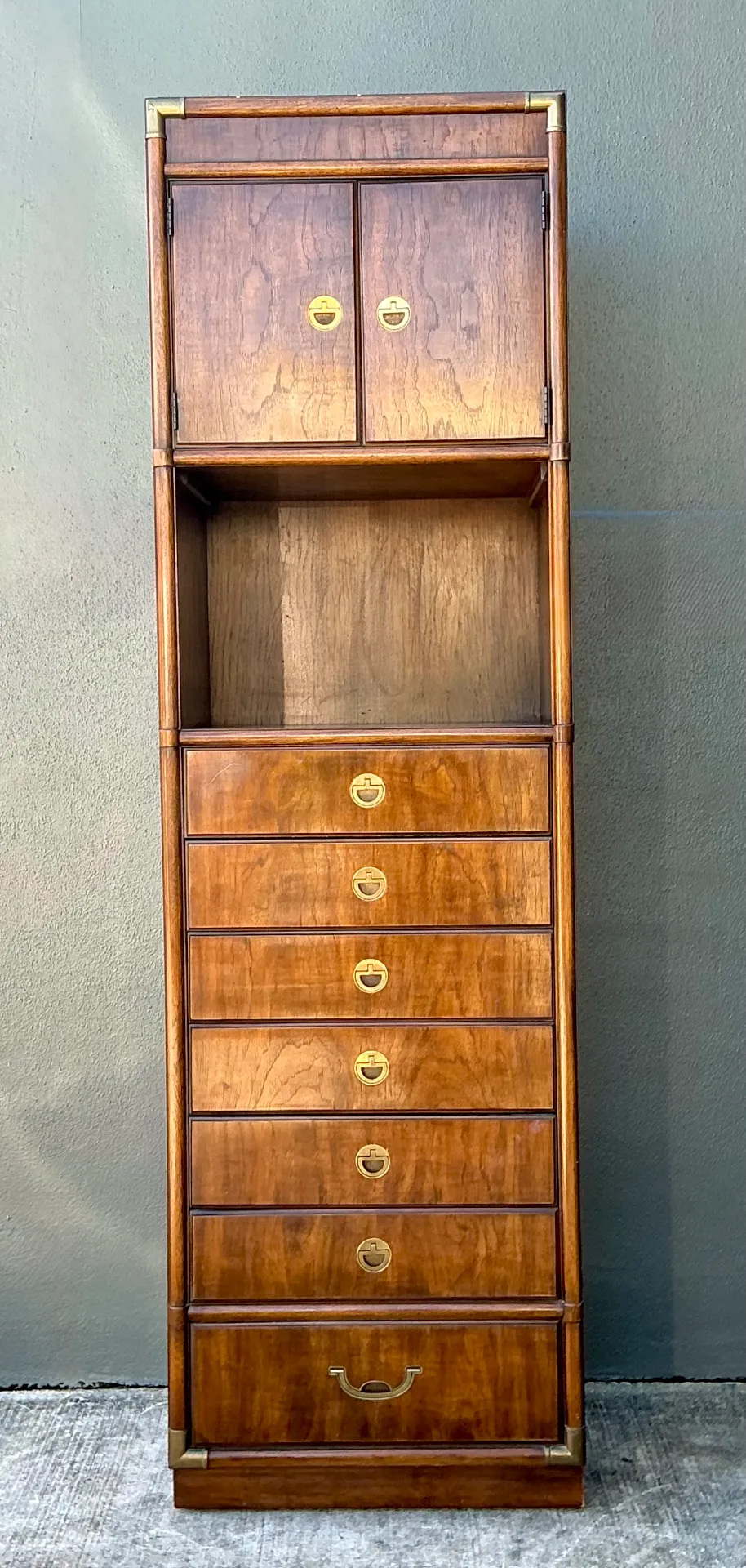 Vintage Drexel Wood and Metal Campaign Tall Cabinet — additional photo 8