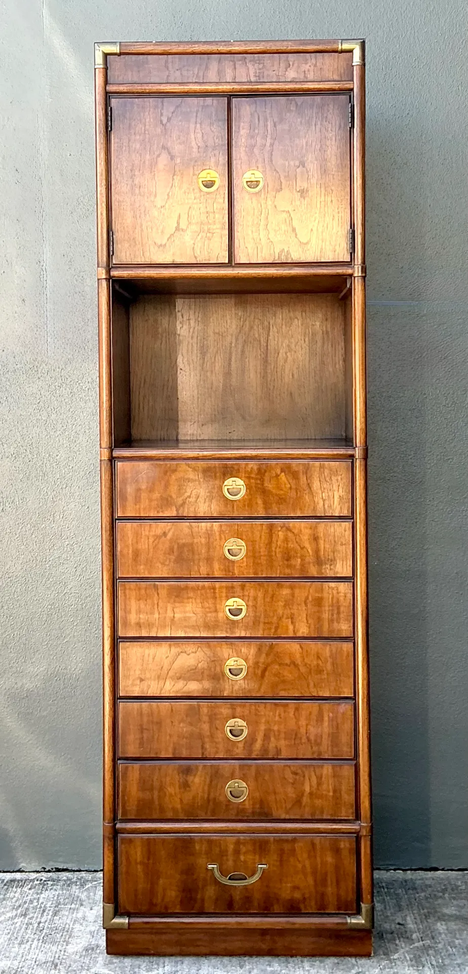 Vintage Drexel Wood and Metal Campaign Tall Cabinet — additional photo 7