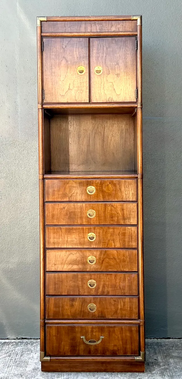 Vintage Drexel Wood and Metal Campaign Tall Cabinet — additional photo 7