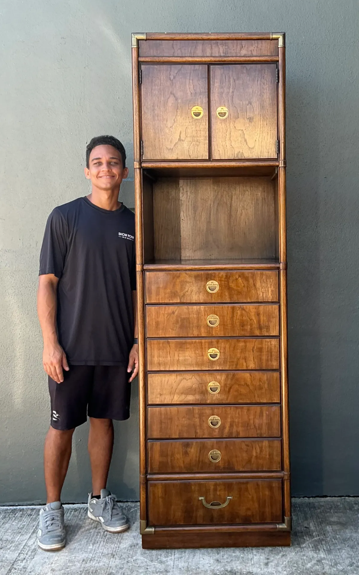 Vintage Drexel Wood and Metal Campaign Tall Cabinet — additional photo 3
