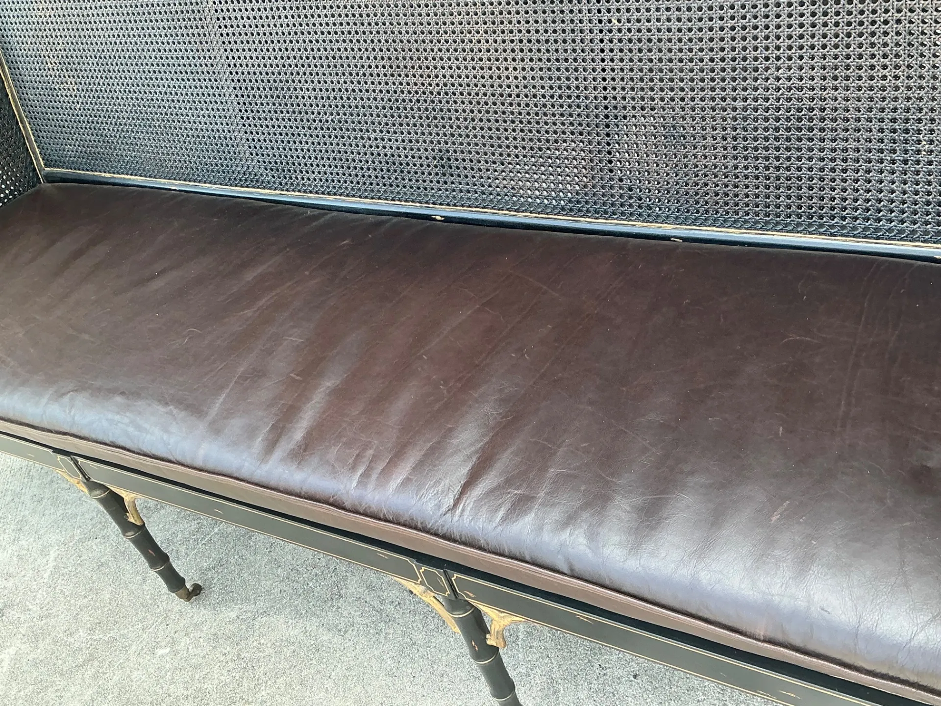 Vintage Leather Cushion Cane Settee — additional photo 4
