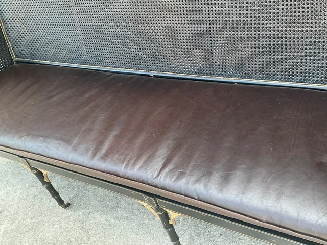 Vintage Leather Cushion Cane Settee — additional photo 4
