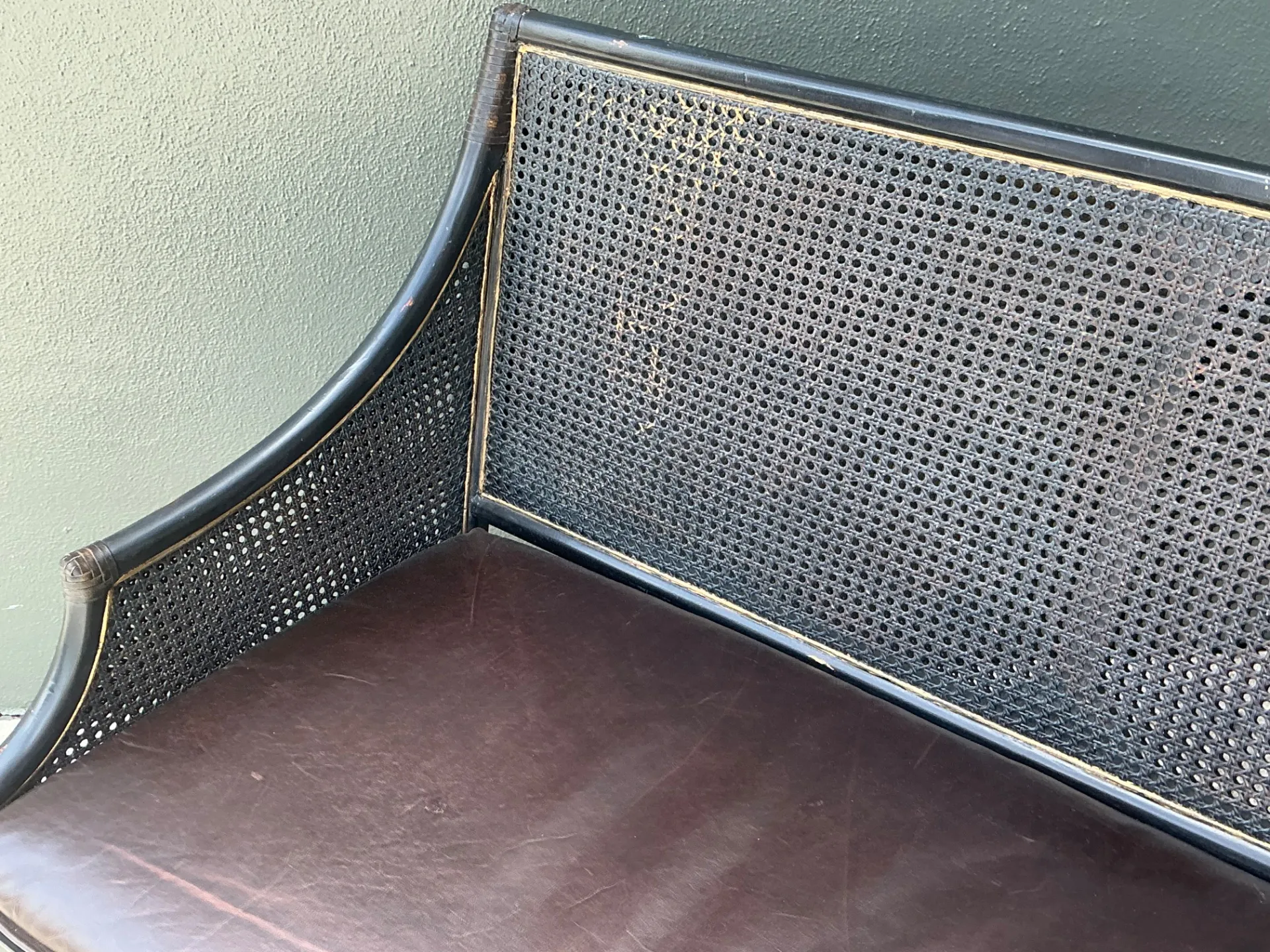 Vintage Leather Cushion Cane Settee — additional photo 1