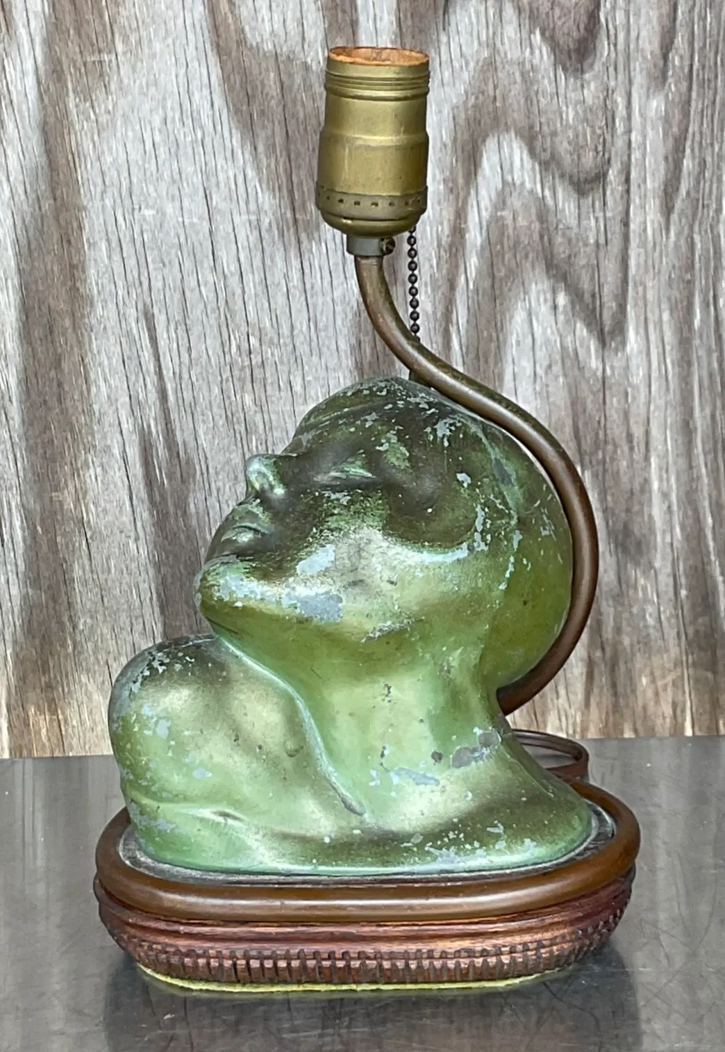 Vintage Green Patinated Bust Table Lamp — additional photo 8