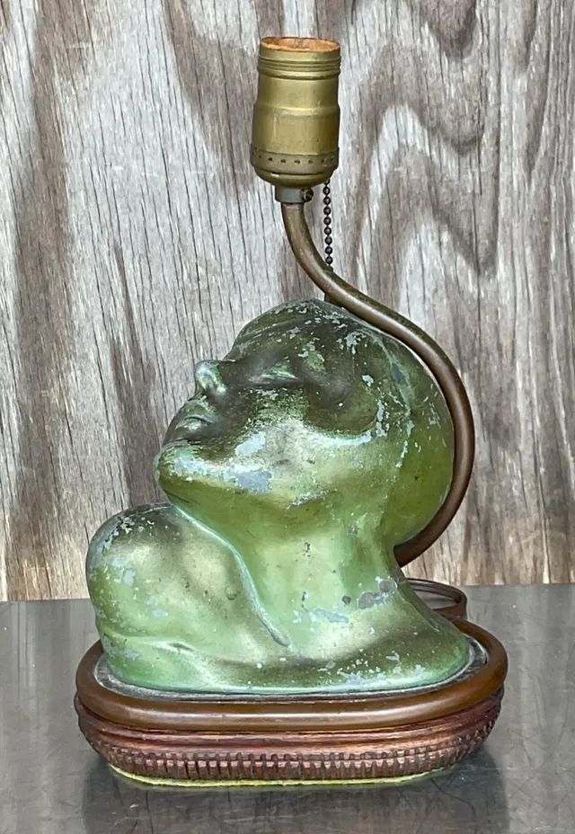 Vintage Green Patinated Bust Table Lamp — additional photo 8