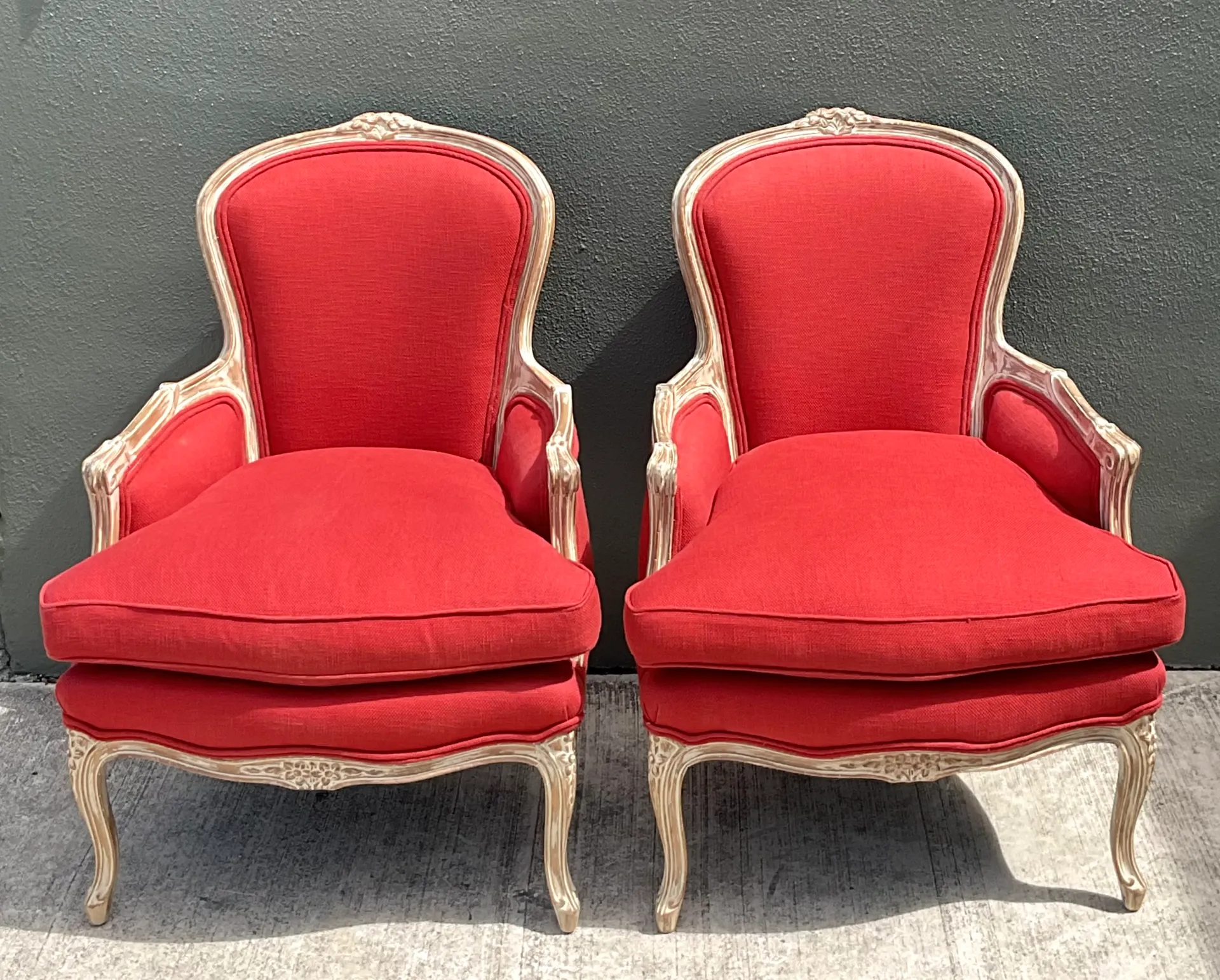 Vintage Carved Wood Upholstered Bergere Chairs - A Pair — additional photo 8