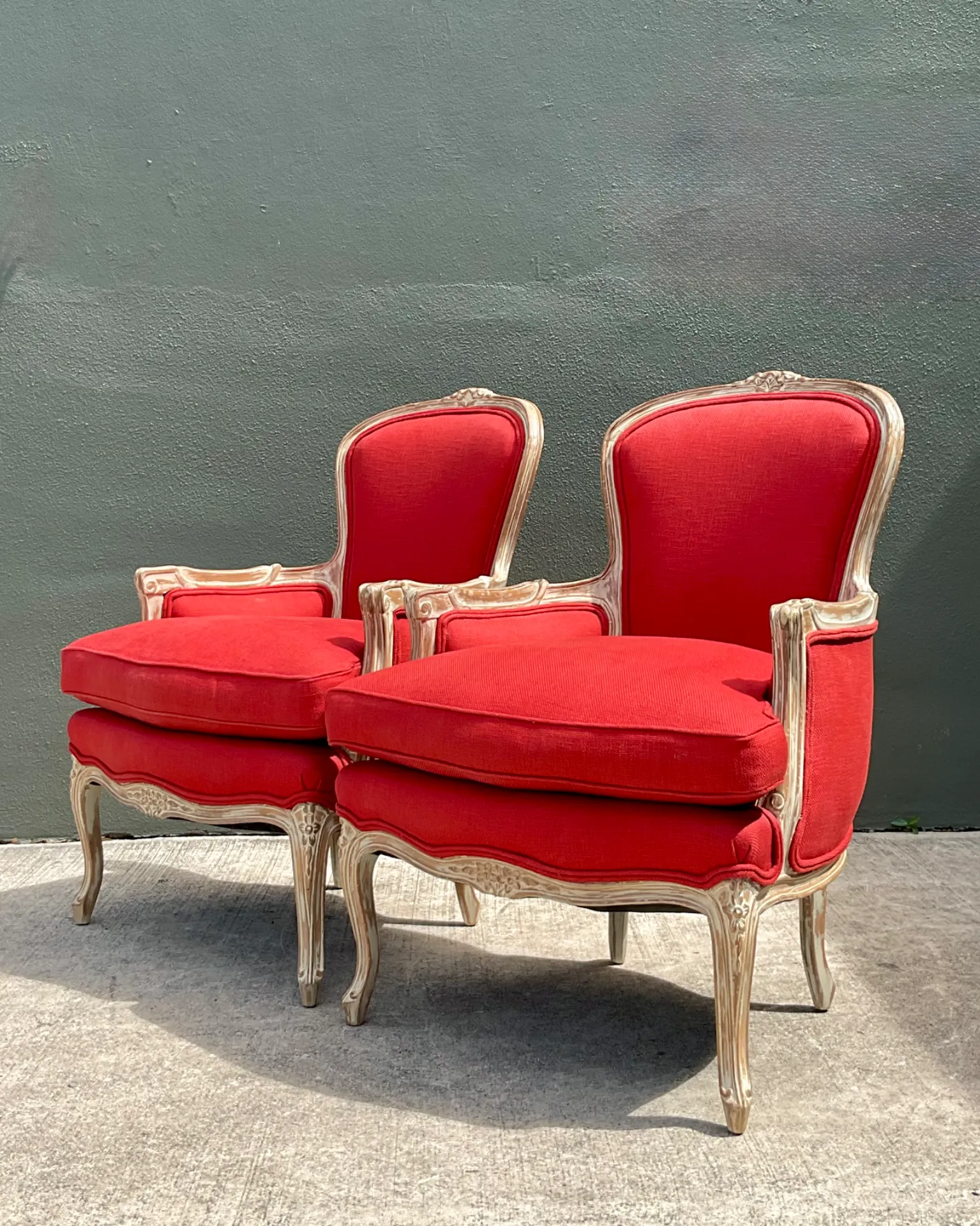 Vintage Carved Wood Upholstered Bergere Chairs - A Pair — additional photo 6