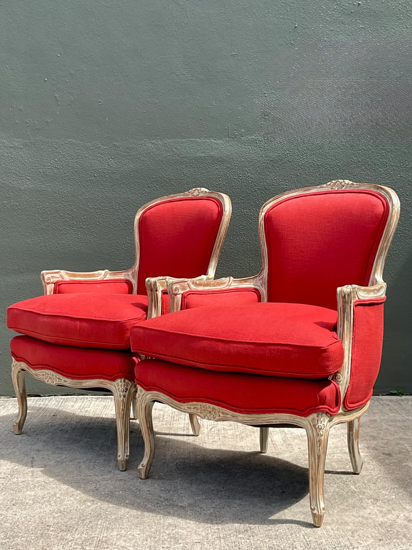 Vintage Carved Wood Upholstered Bergere Chairs - A Pair — additional photo 4