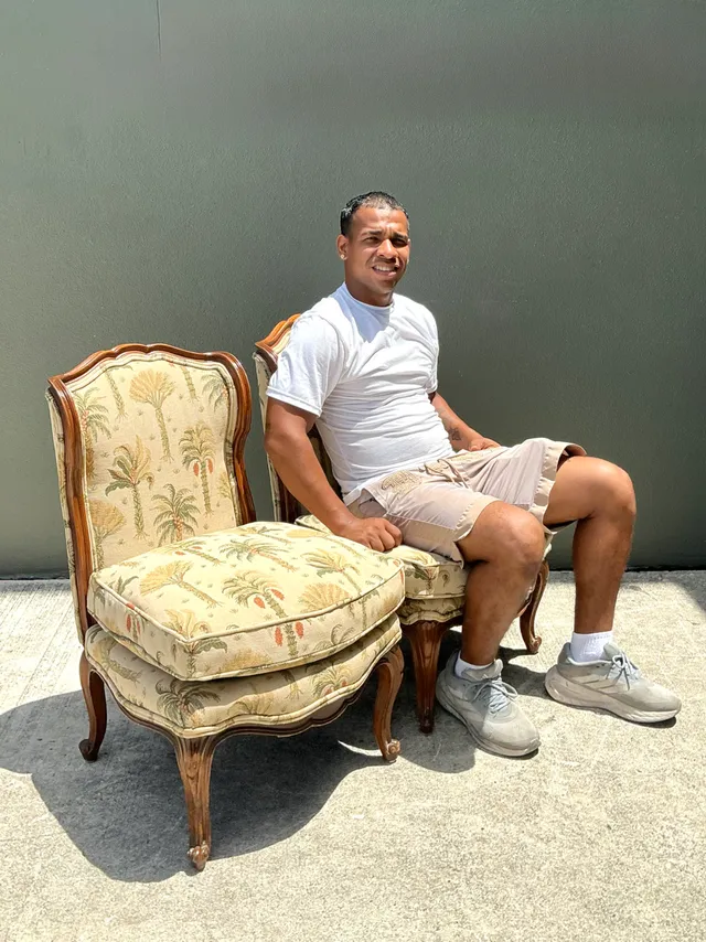 Vintage Palm Print Fabric Slipper Chairs - Pair — additional photo 5