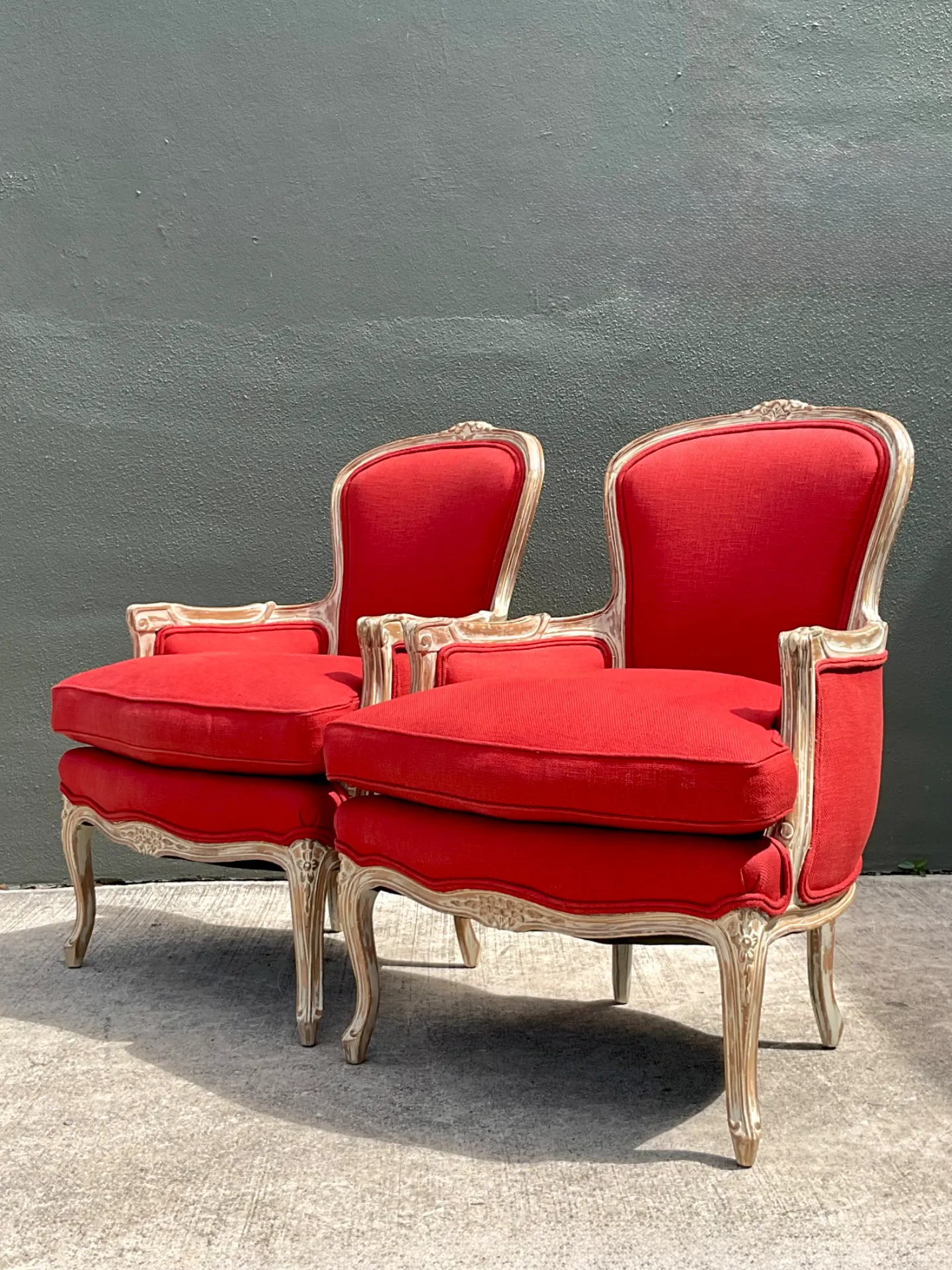 Vintage Carved Wood Upholstered Bergere Chairs - A Pair — additional photo 2