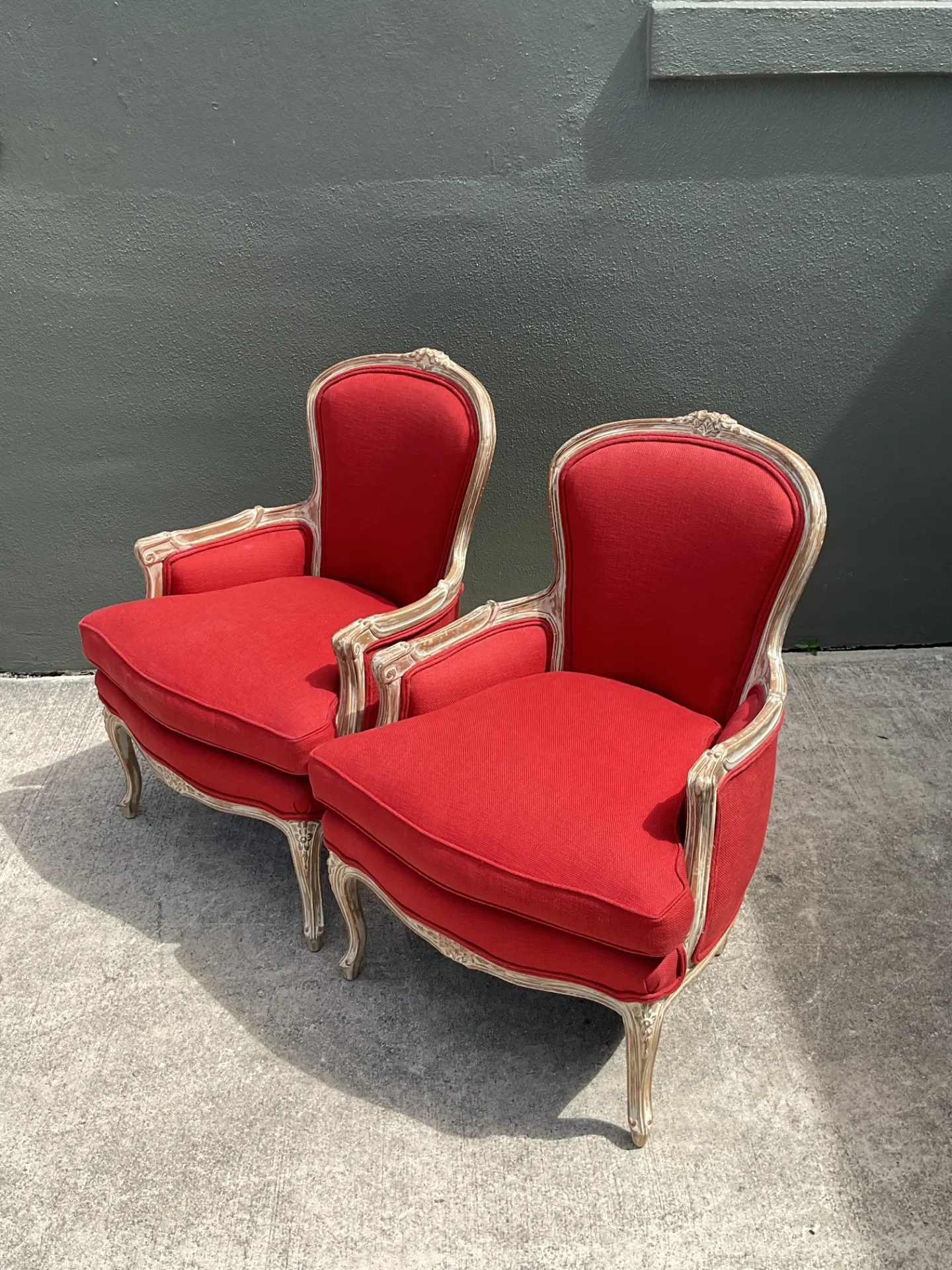 Vintage Carved Wood Upholstered Bergere Chairs - A Pair — additional photo 7