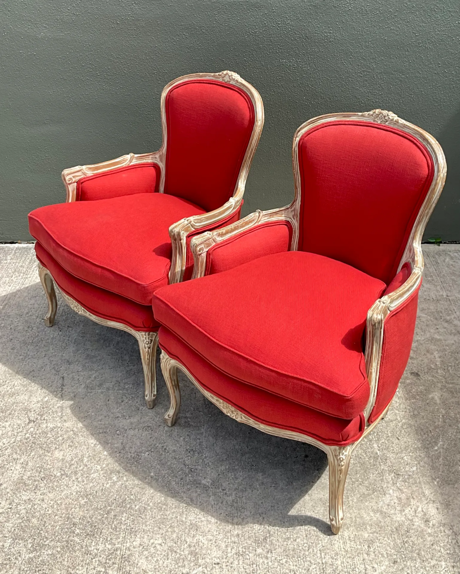 Vintage Carved Wood Upholstered Bergere Chairs - A Pair — additional photo 5