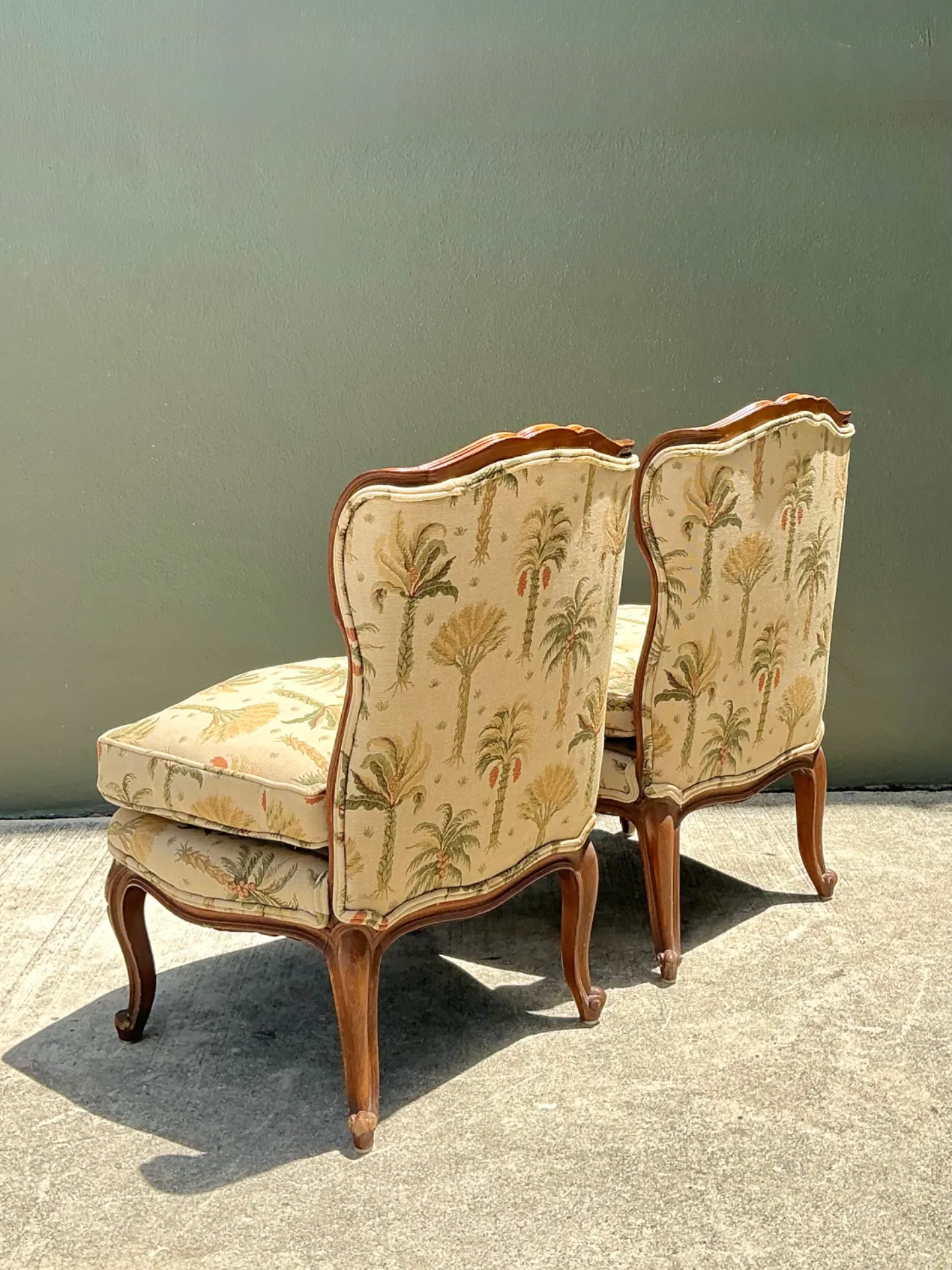 Vintage Palm Print Fabric Slipper Chairs - Pair — additional photo 3