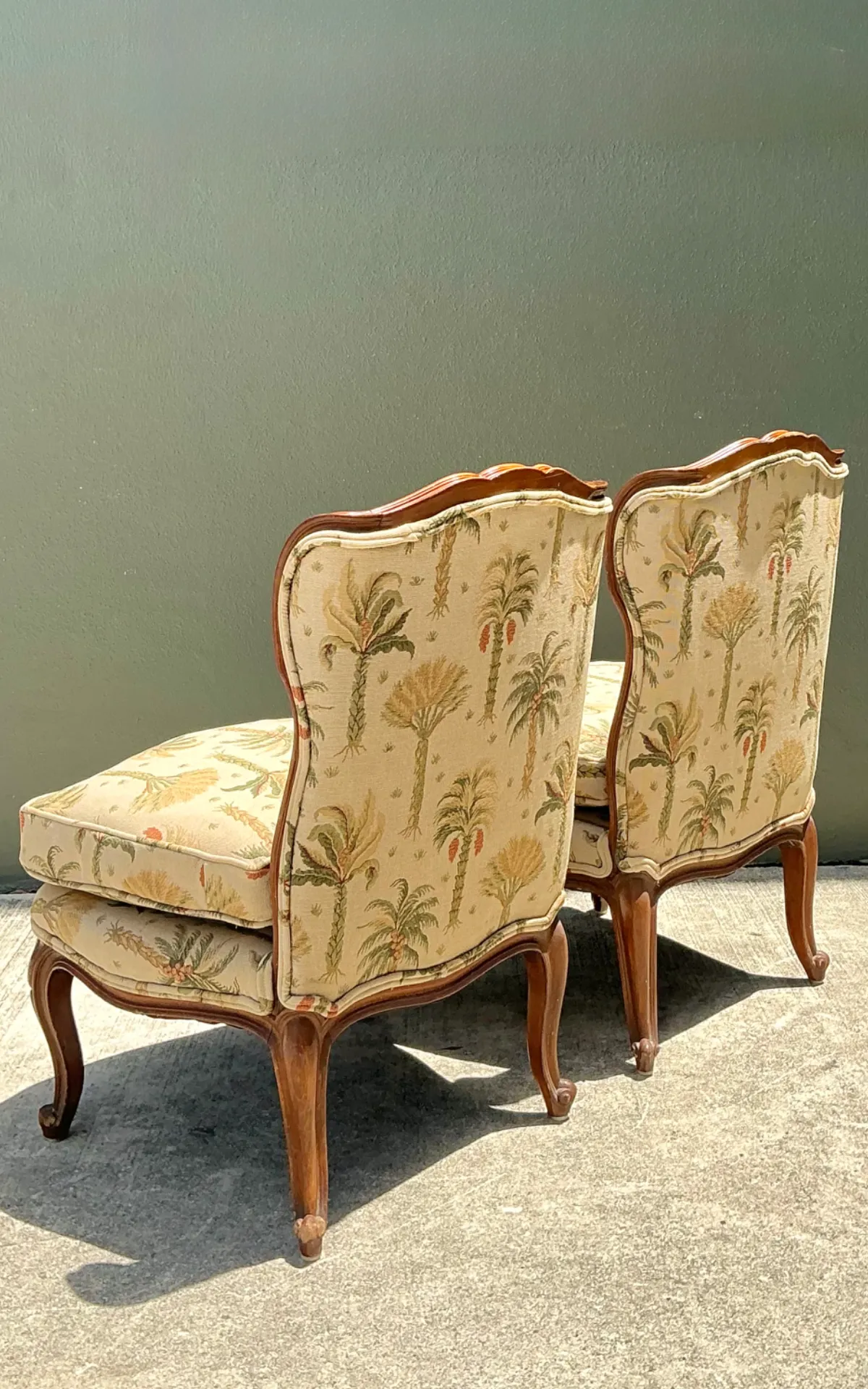 Vintage Palm Print Fabric Slipper Chairs - Pair — additional photo 3