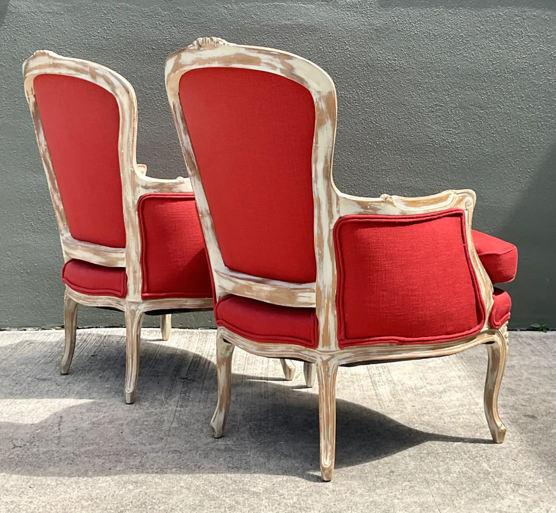Vintage Carved Wood Upholstered Bergere Chairs - A Pair — additional photo 1