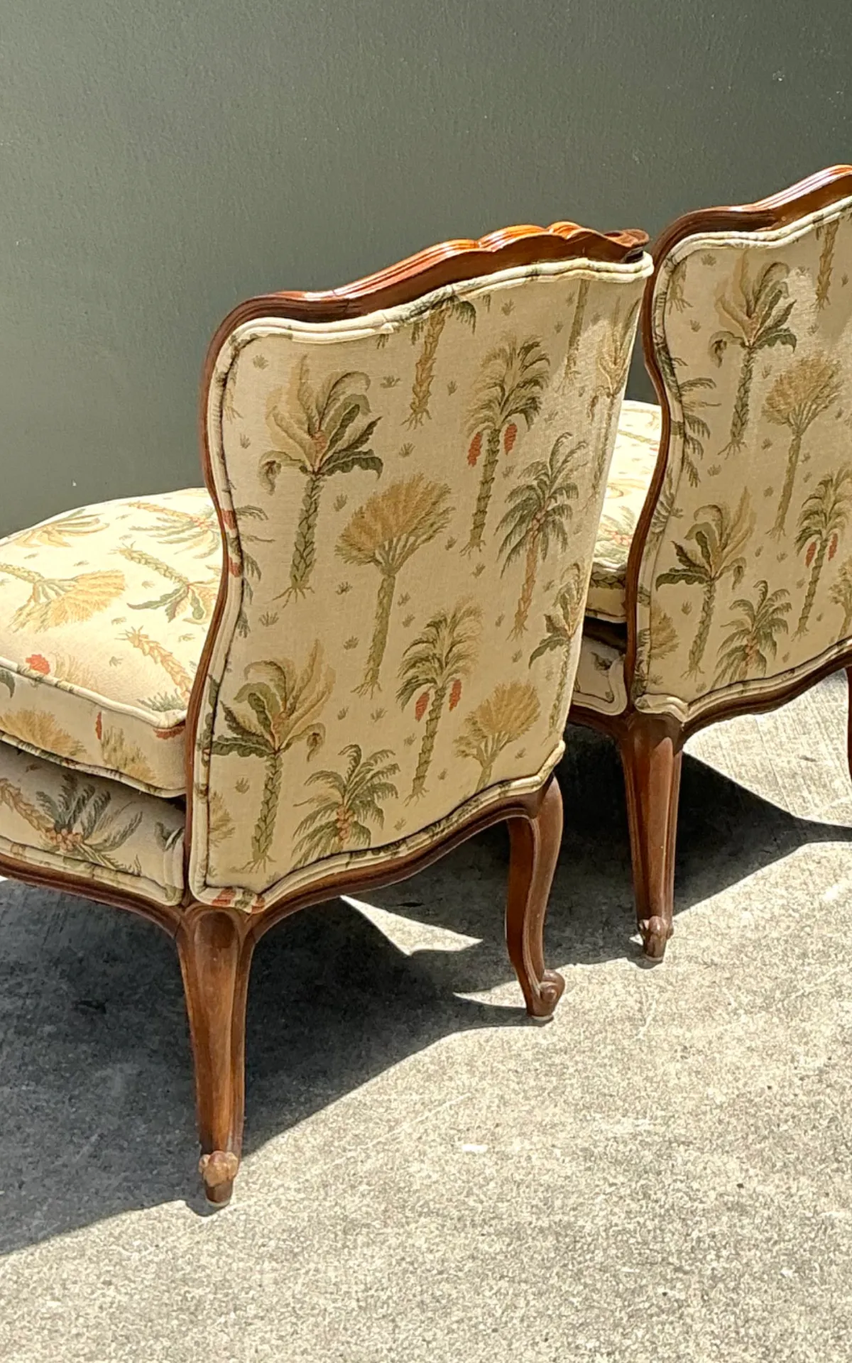Vintage Palm Print Fabric Slipper Chairs - Pair — additional photo 1