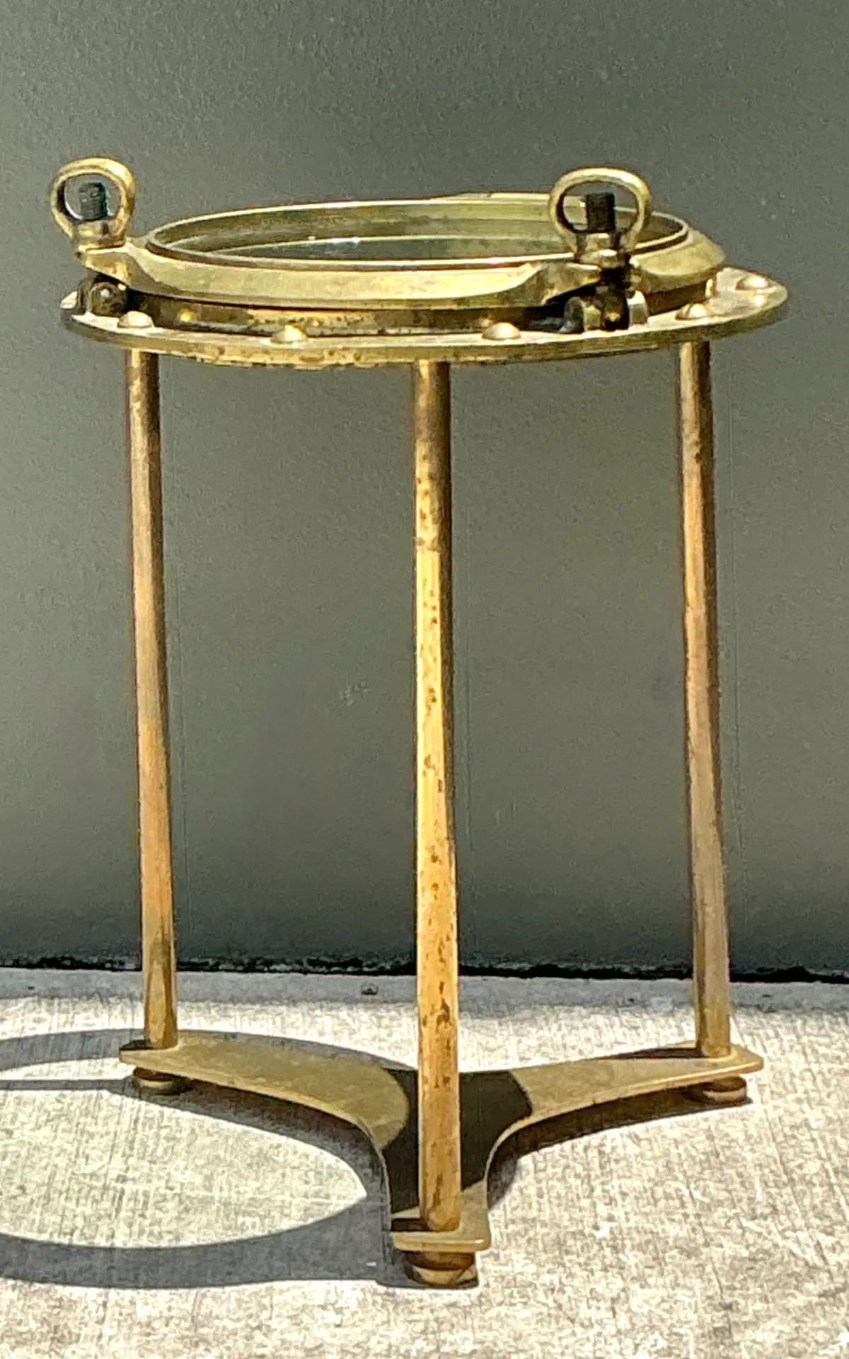 Vintage Brass and Glass Porthole Accent Table — additional photo 2