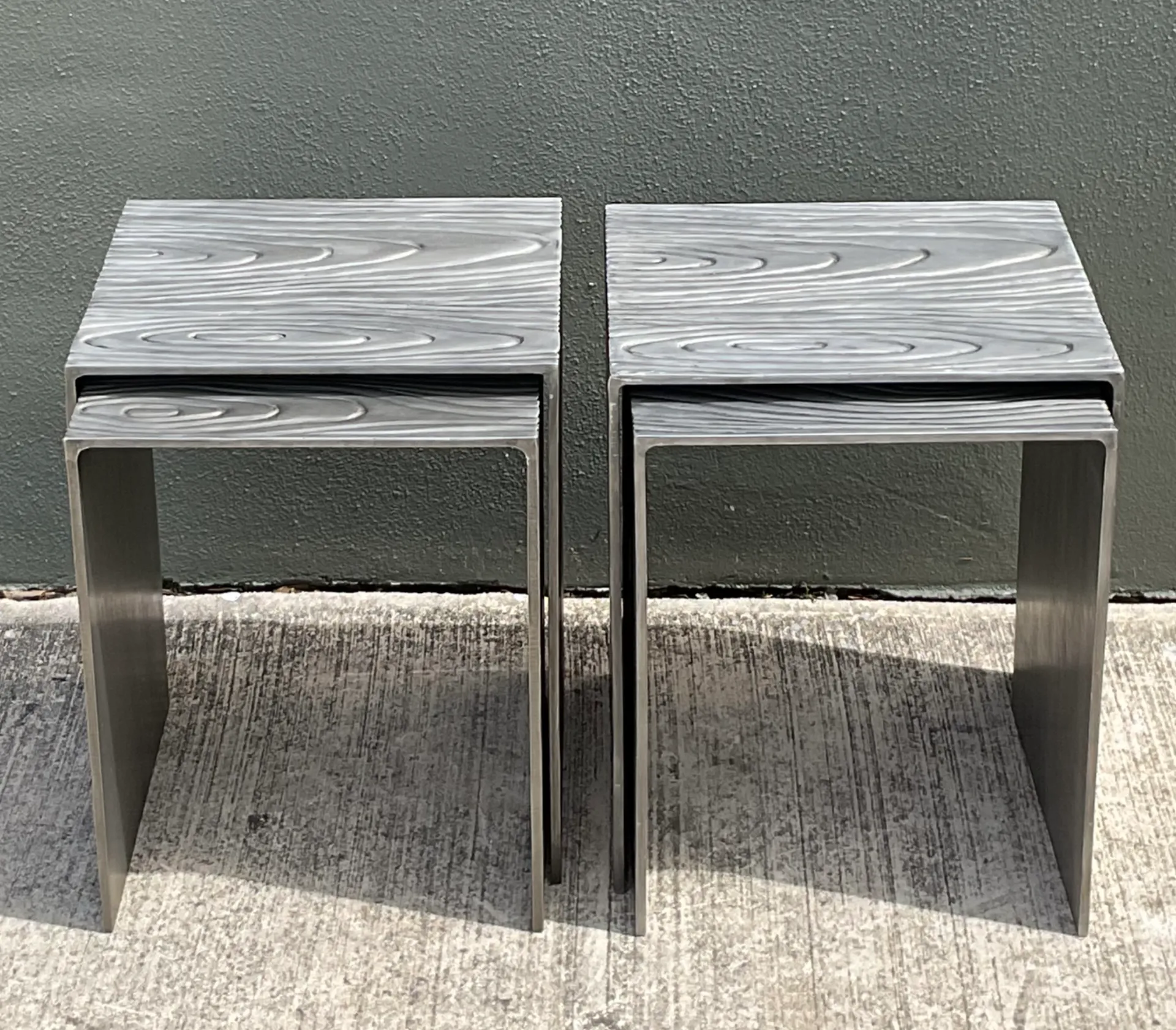 Vintage Wood Grain Metal Nesting Tables - Set Of 4 — additional photo 6