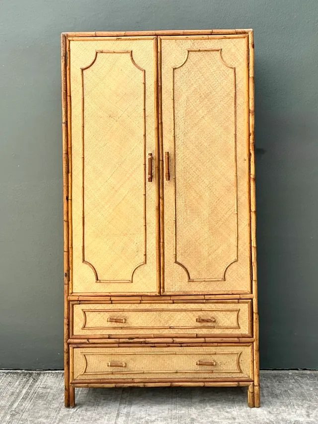 Vintage Notched Bamboo and Rattan Armoire — additional photo 2