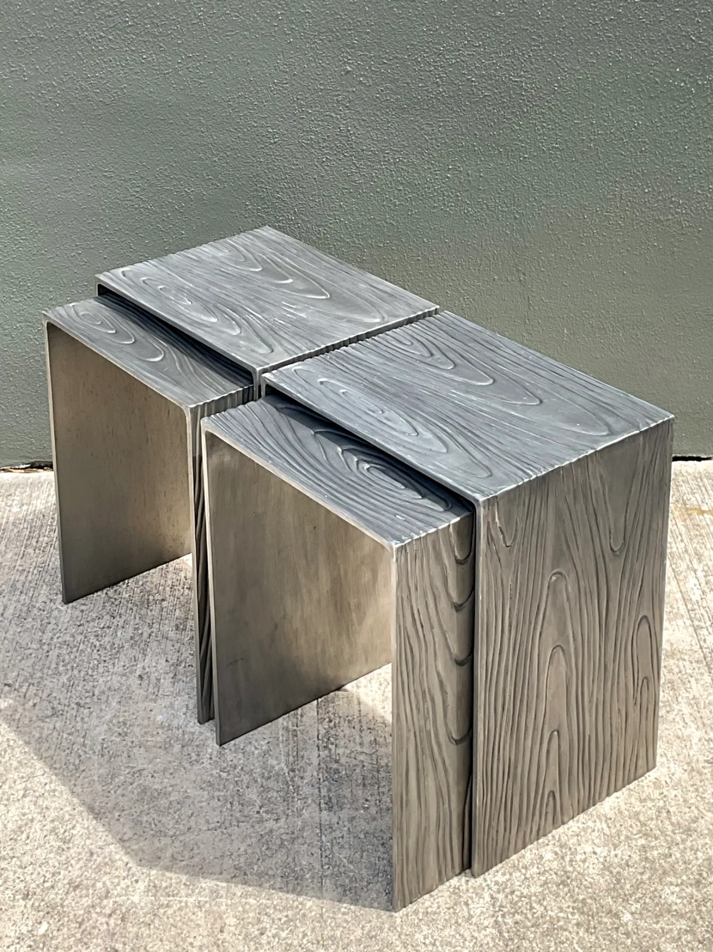 Vintage Wood Grain Metal Nesting Tables - Set Of 4 — additional photo 8