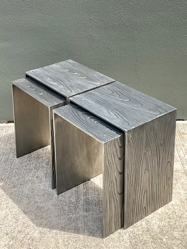 Vintage Wood Grain Metal Nesting Tables - Set Of 4 — additional photo 8