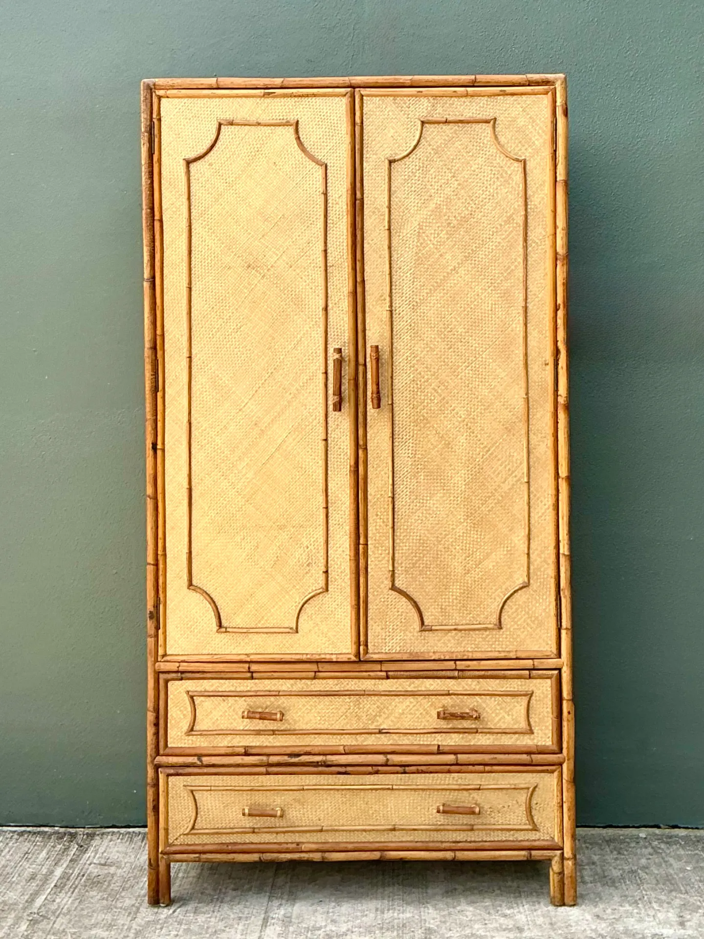 Vintage Notched Bamboo and Rattan Armoire — additional photo 4