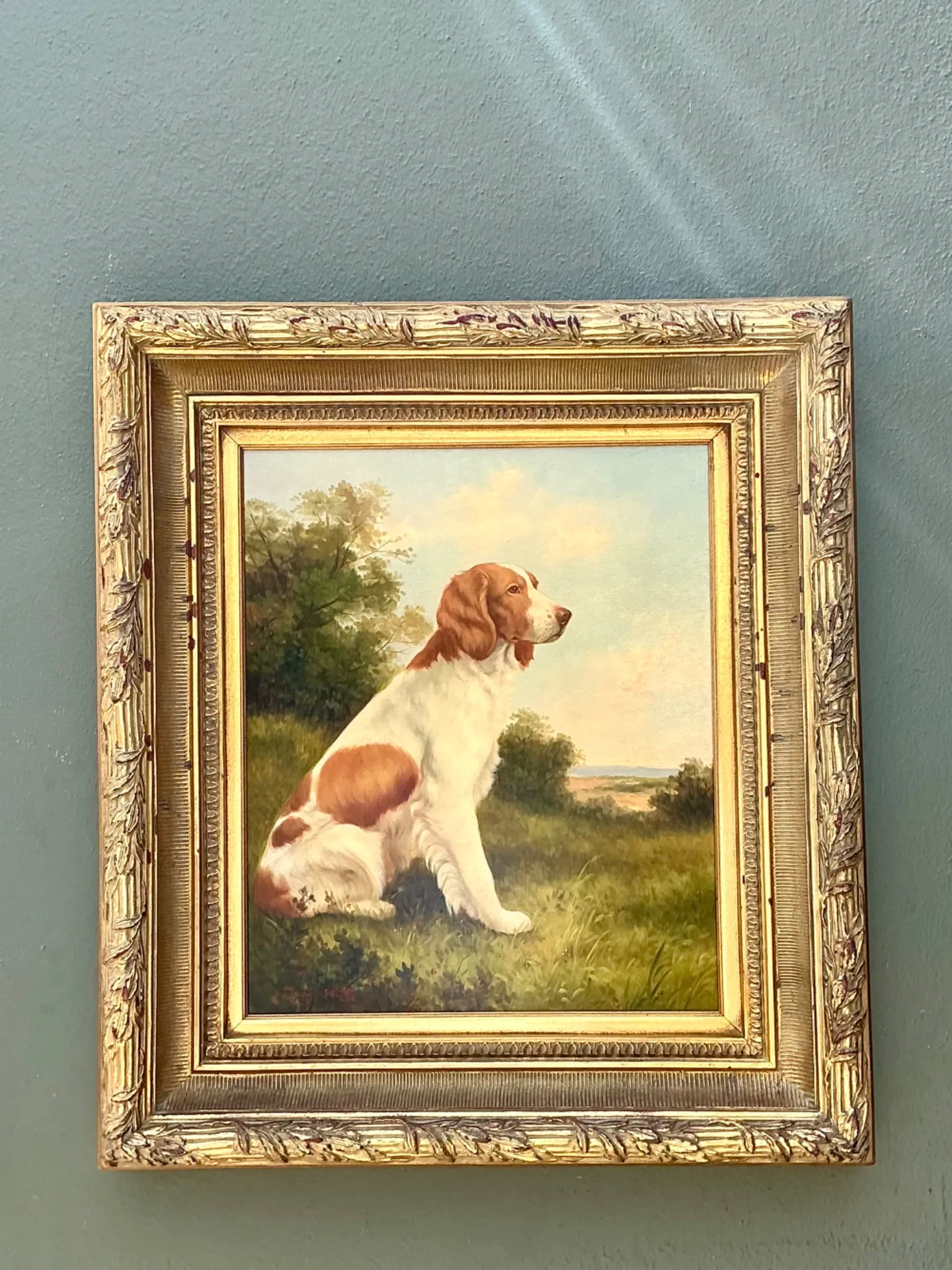 Vintage Landscape Oil Painting with Dog — additional photo 1