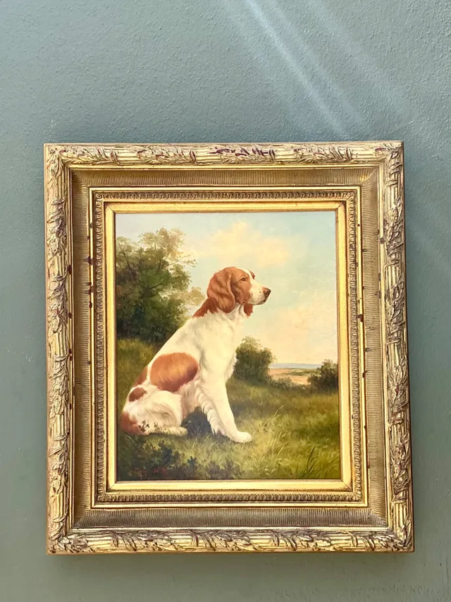 Vintage Landscape Oil Painting with Dog — additional photo 1