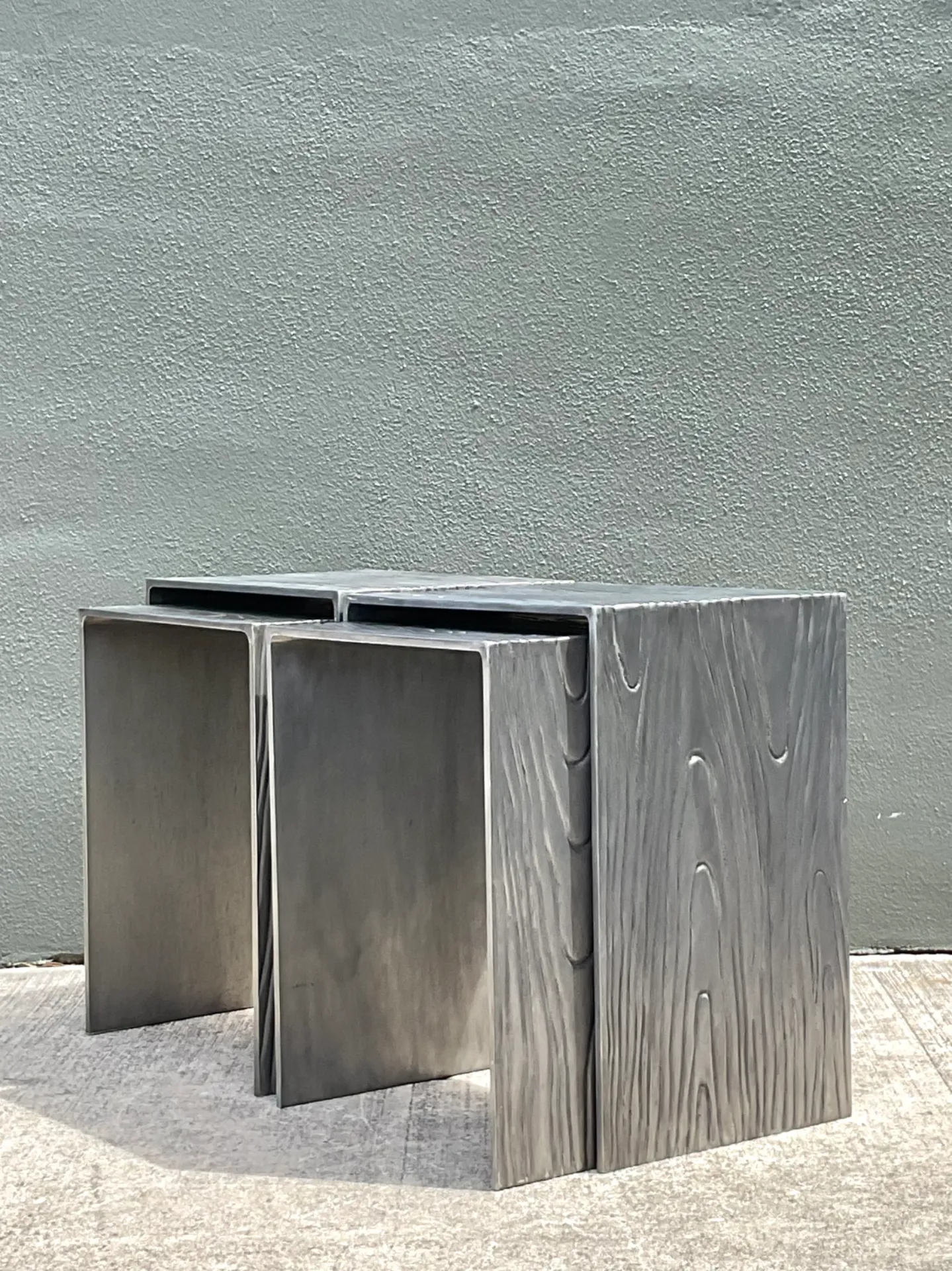 Vintage Wood Grain Metal Nesting Tables - Set Of 4 — additional photo 2