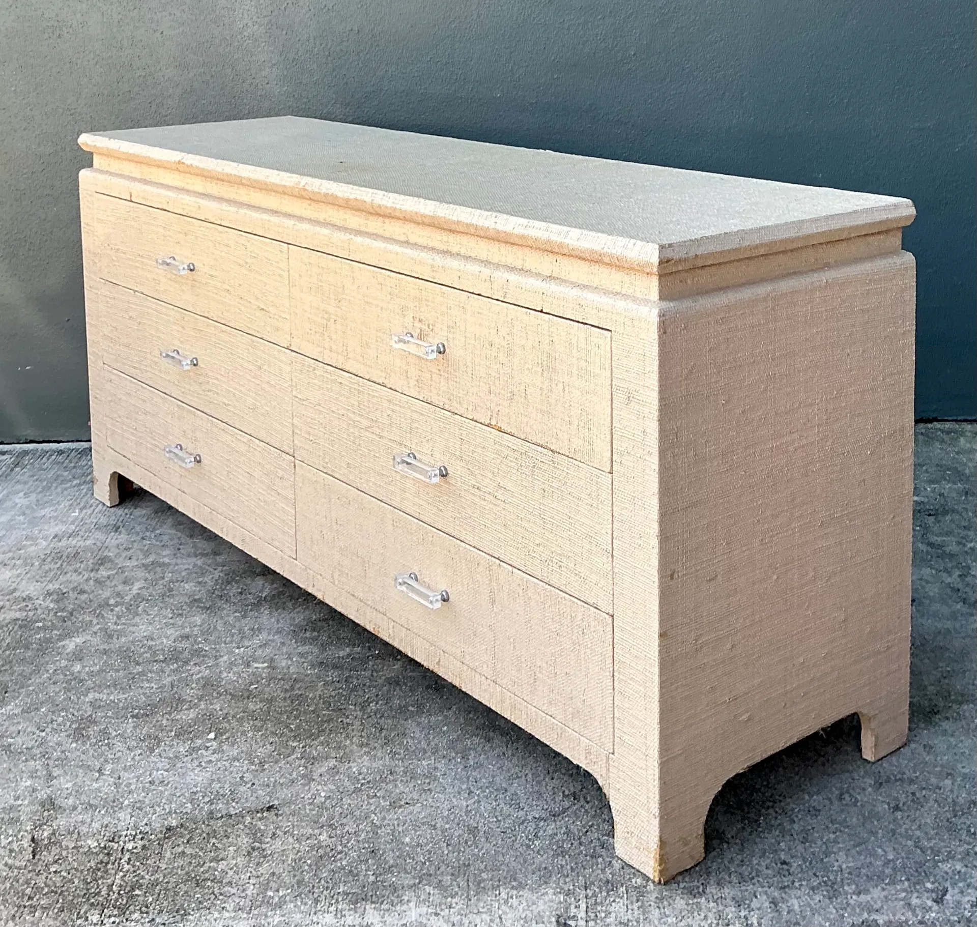 Vintage Grasscloth and Lucite Dresser — additional photo 4