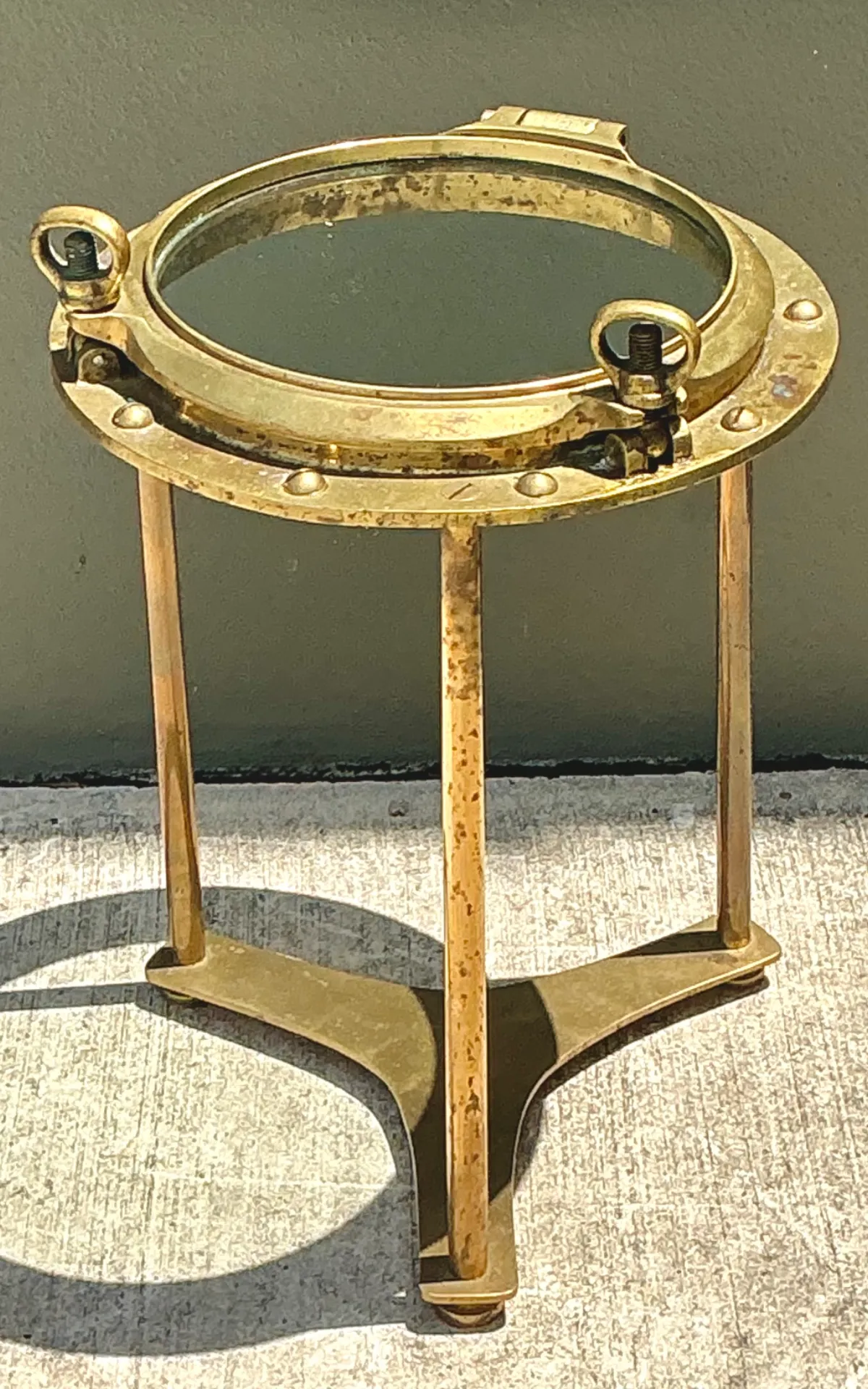 Vintage Brass and Glass Porthole Accent Table — additional photo 3