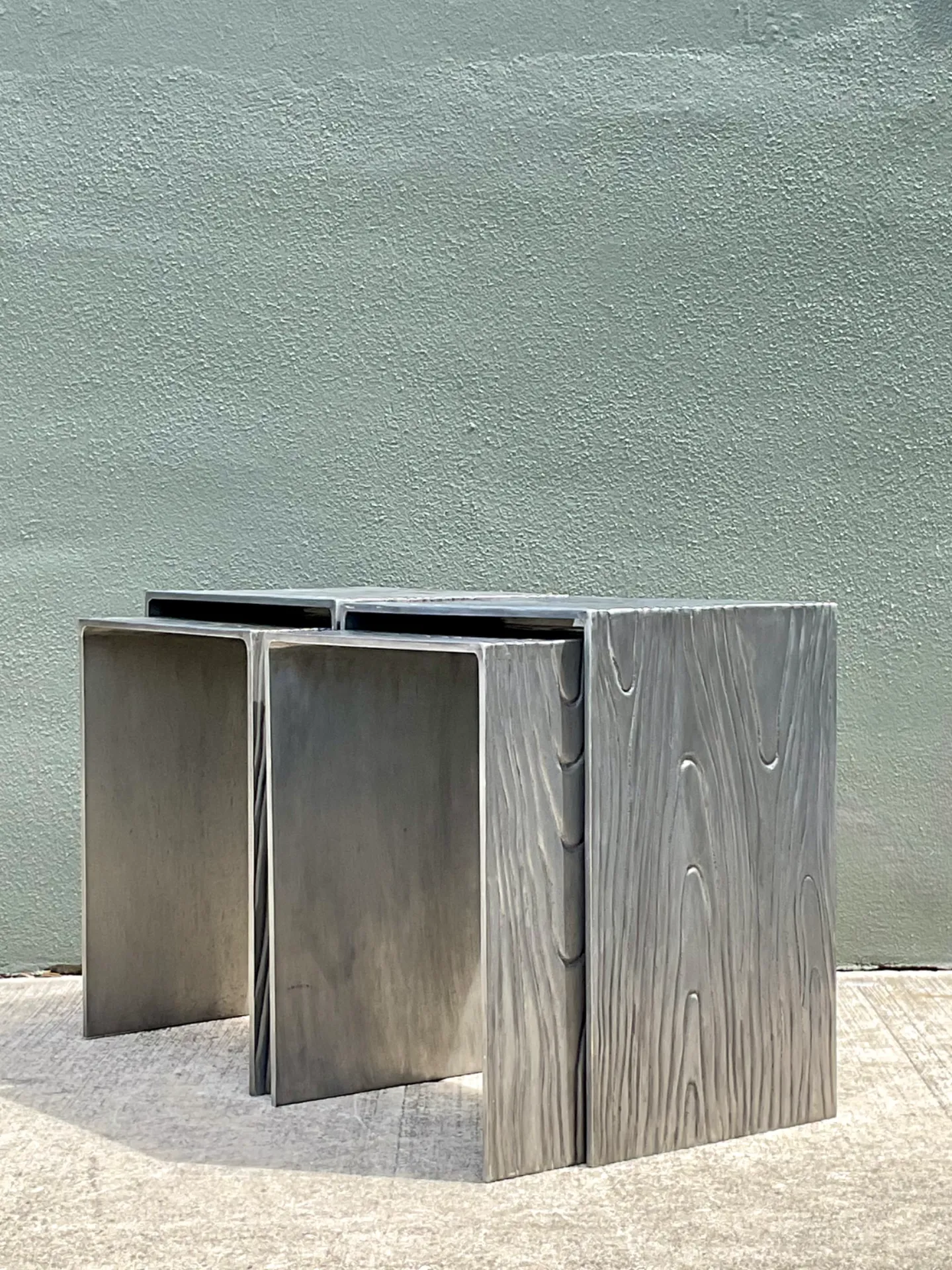 Vintage Wood Grain Metal Nesting Tables - Set Of 4 — additional photo 4