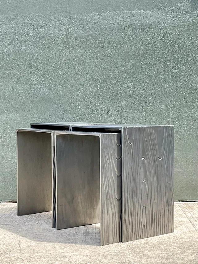 Vintage Wood Grain Metal Nesting Tables - Set Of 4 — additional photo 4