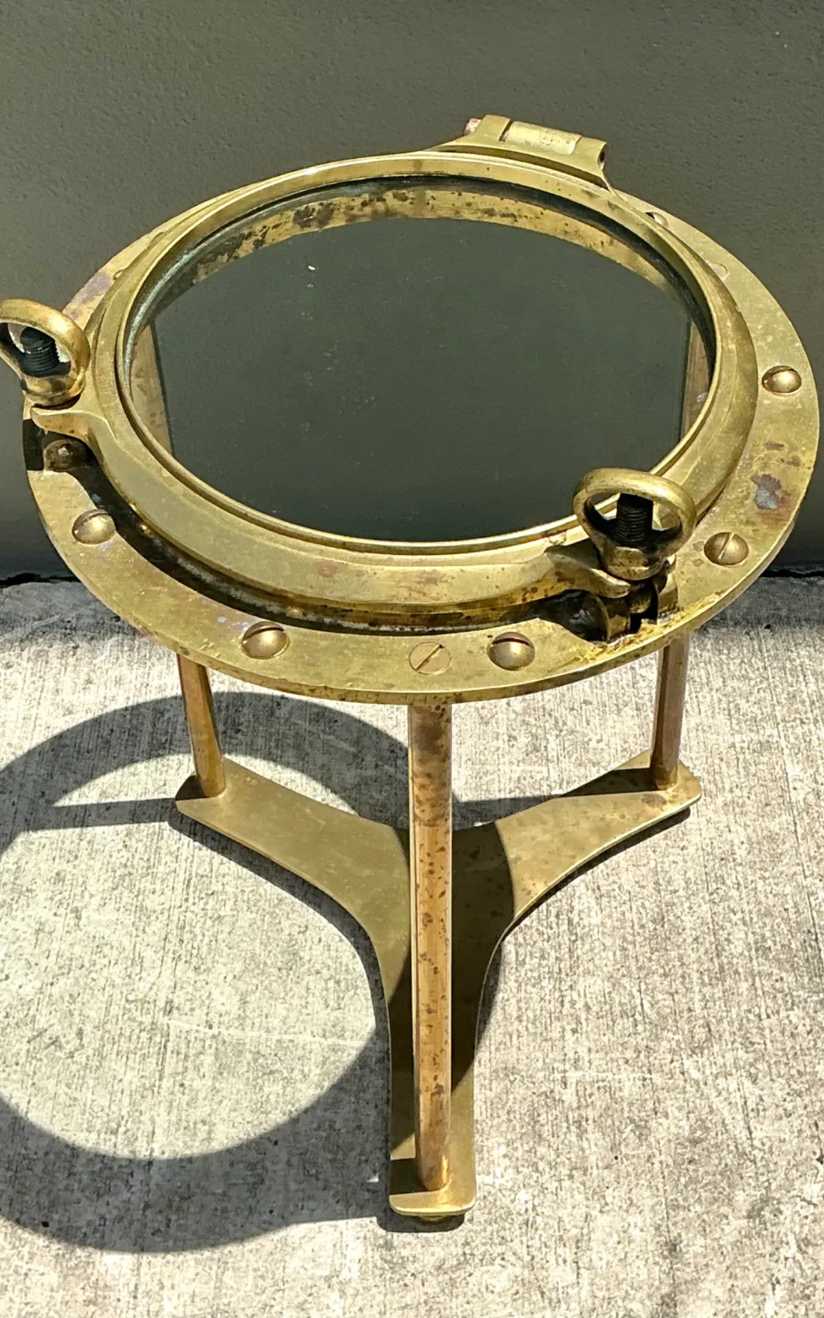 Vintage Brass and Glass Porthole Accent Table