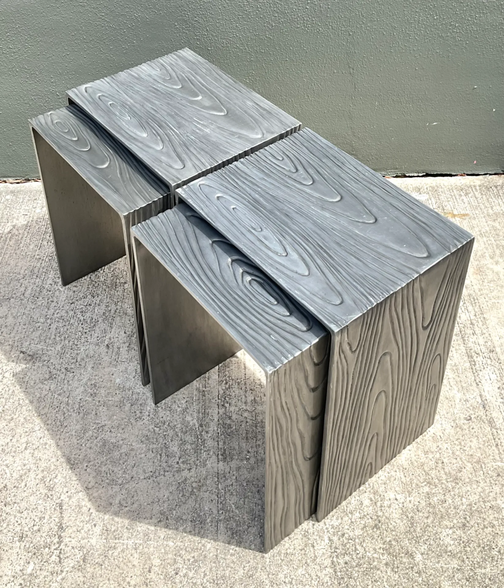 Vintage Wood Grain Metal Nesting Tables - Set Of 4 — additional photo 5